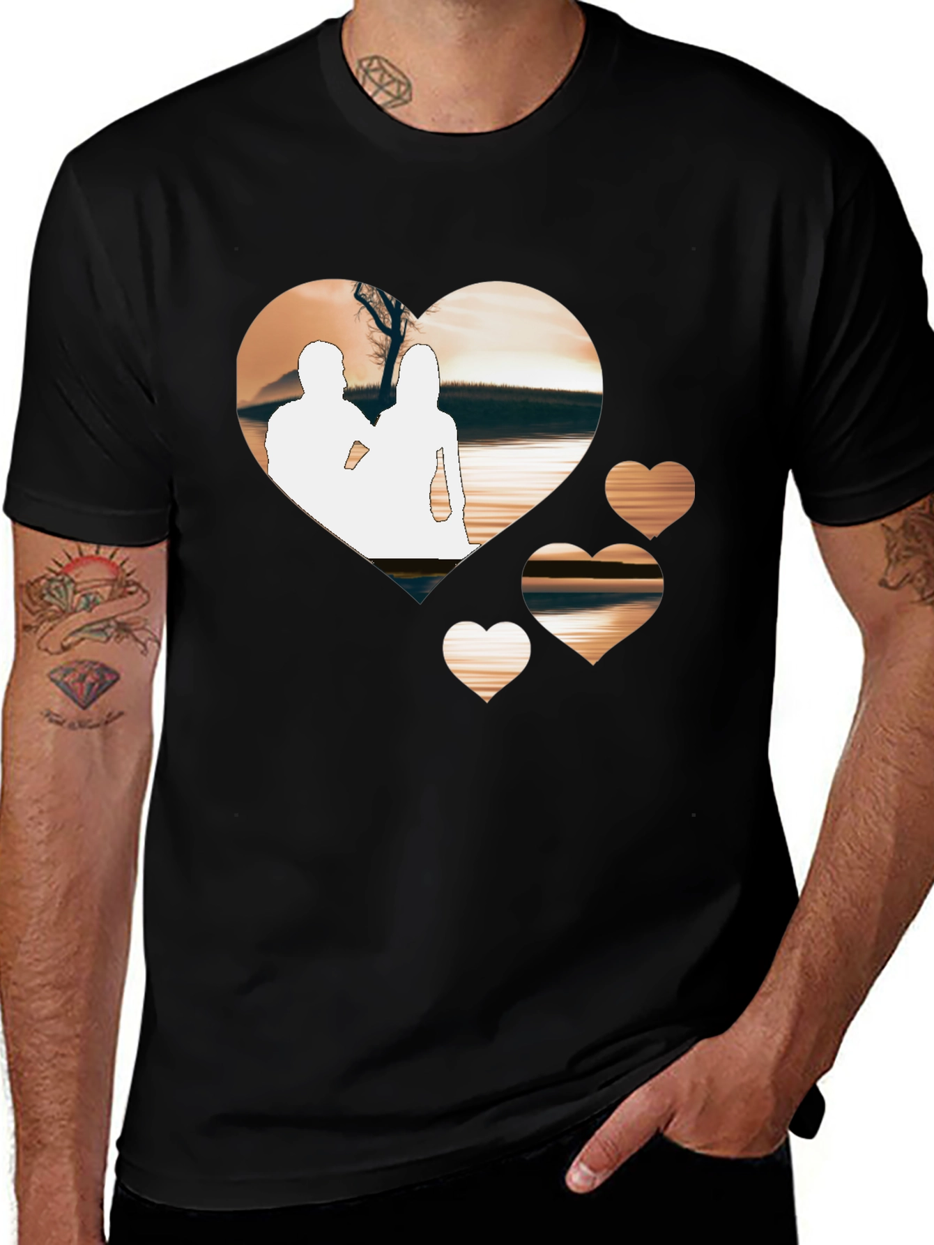 Variant 22 of Romantic Hearts Graphic T-Shirt - Black