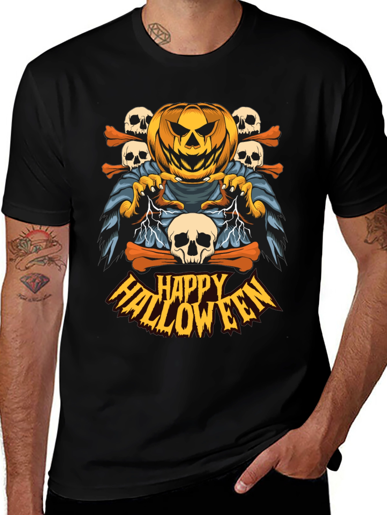 Variant 11 of Happy Halloween Pumpkin Skull T-Shirt