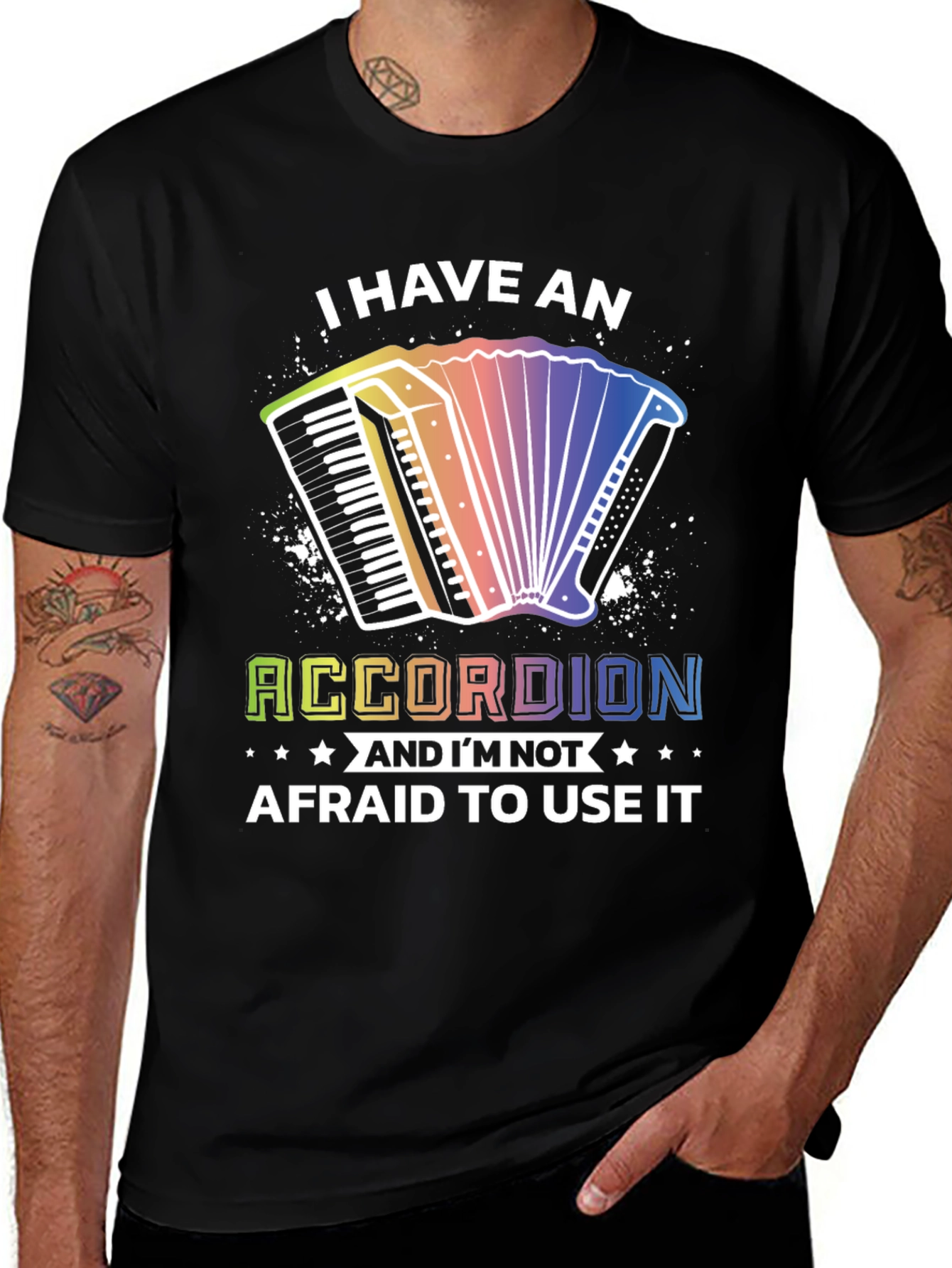 Variant 17 of Accordion T-Shirt: Musical Instrument Rainbow Design