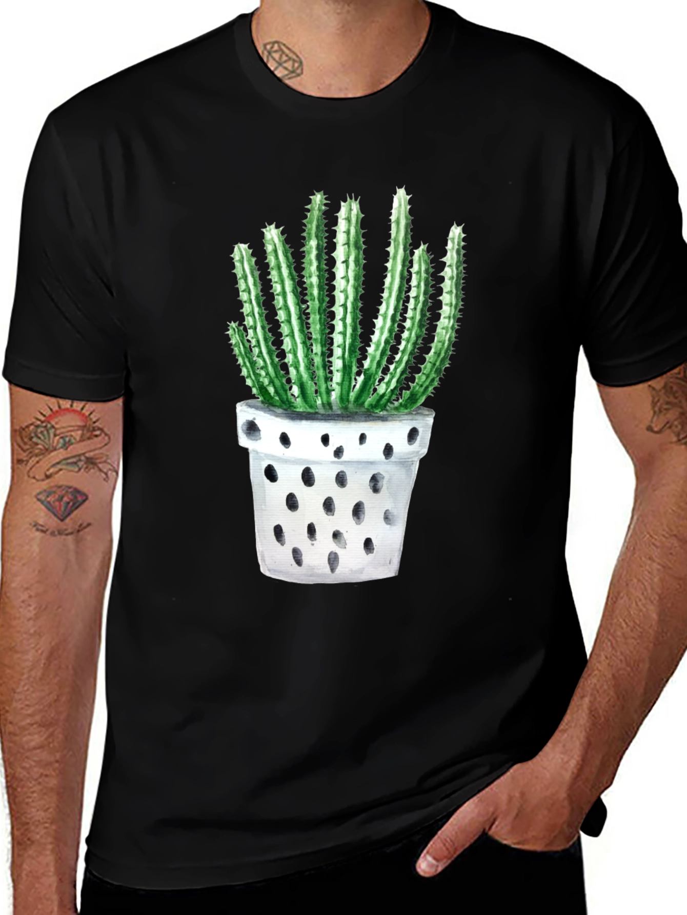 Variant 28 of Cactus in Pot Graphic Tee - Trendy Black T-Shirt