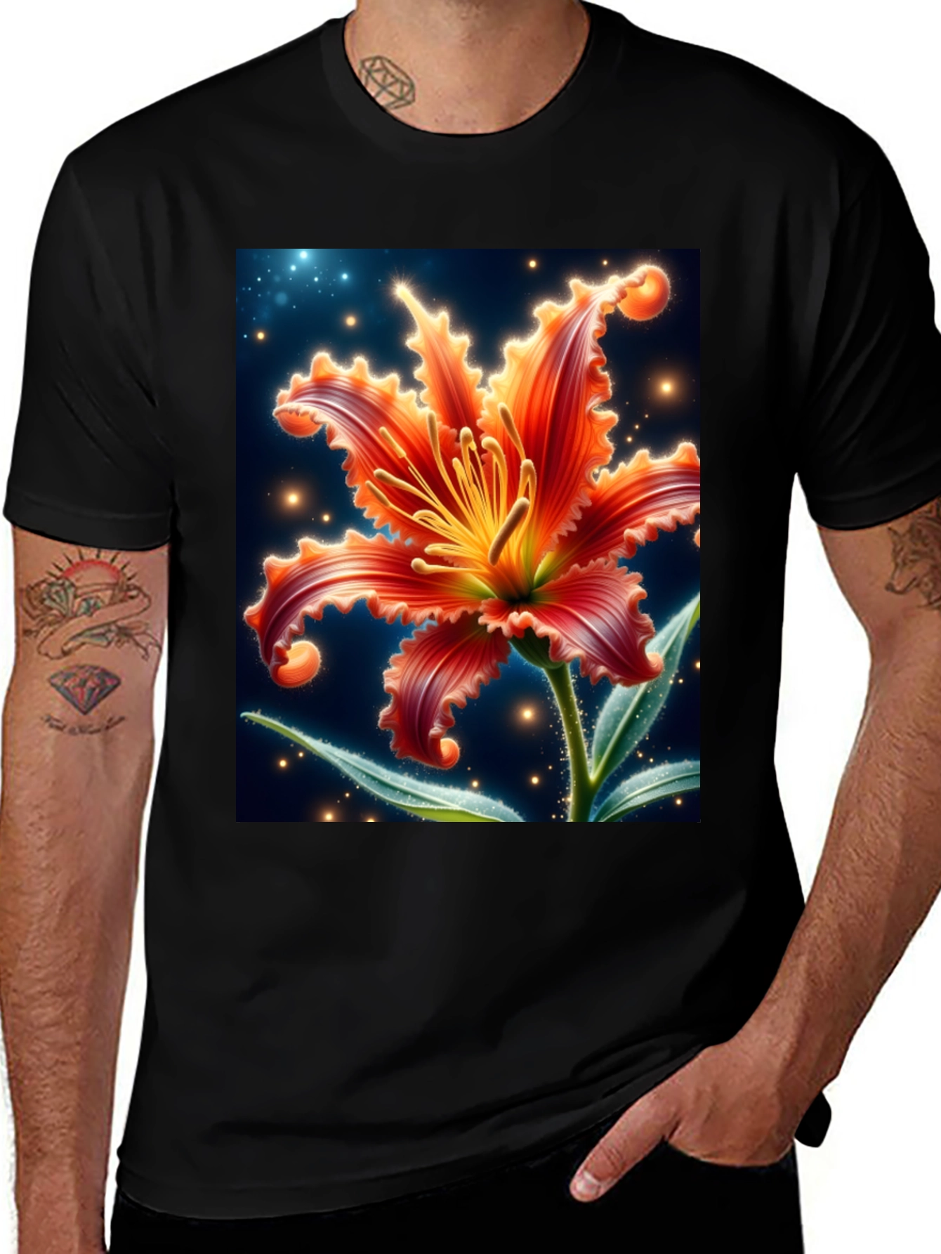 Variant 11 of Floral Graphic Tee - Black Lily Design