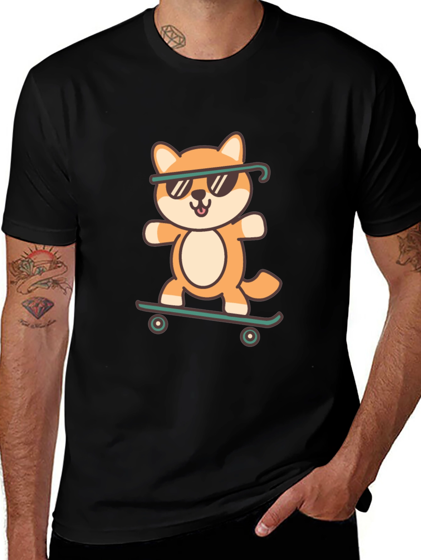 Variant 15 of Cool Doge Skateboard T-Shirt - Unisex Black Tee