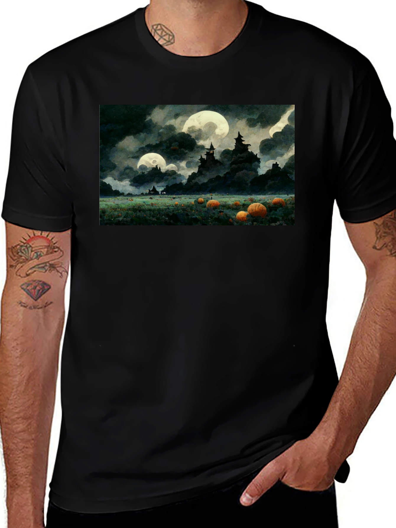 Spooky Pumpkin Patch Moonlit T-Shirt
