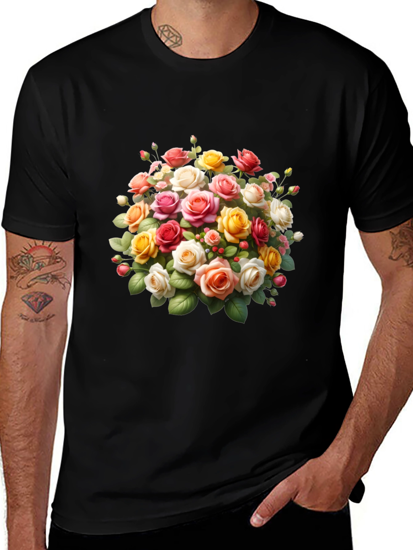 Variant 11 of Floral Roses Graphic Black T-Shirt