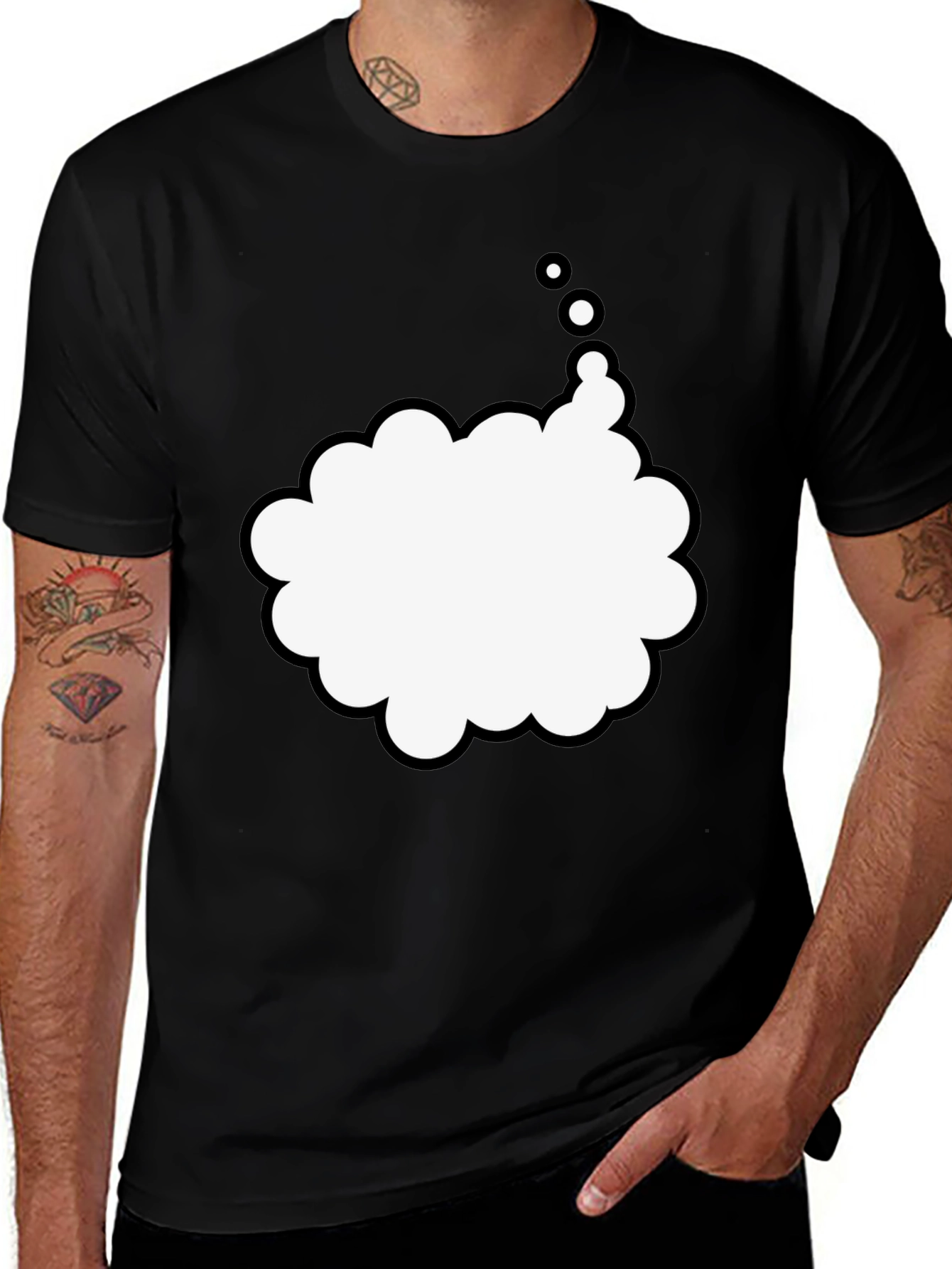 Variant 8 of Men's Black T-Shirt with Thought Bubble Design