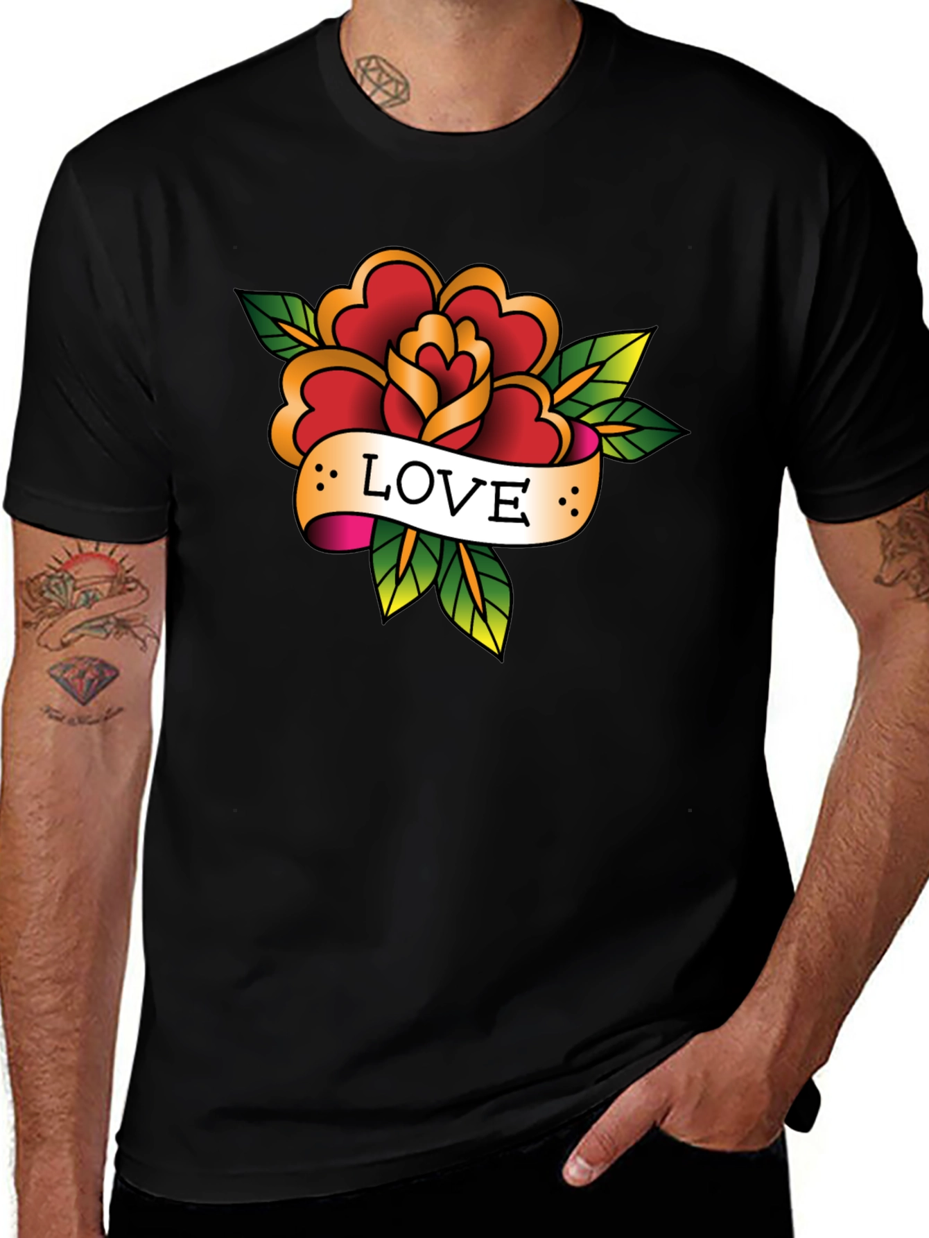 Variant 12 of Love Rose Tattoo Style Black Graphic Tee