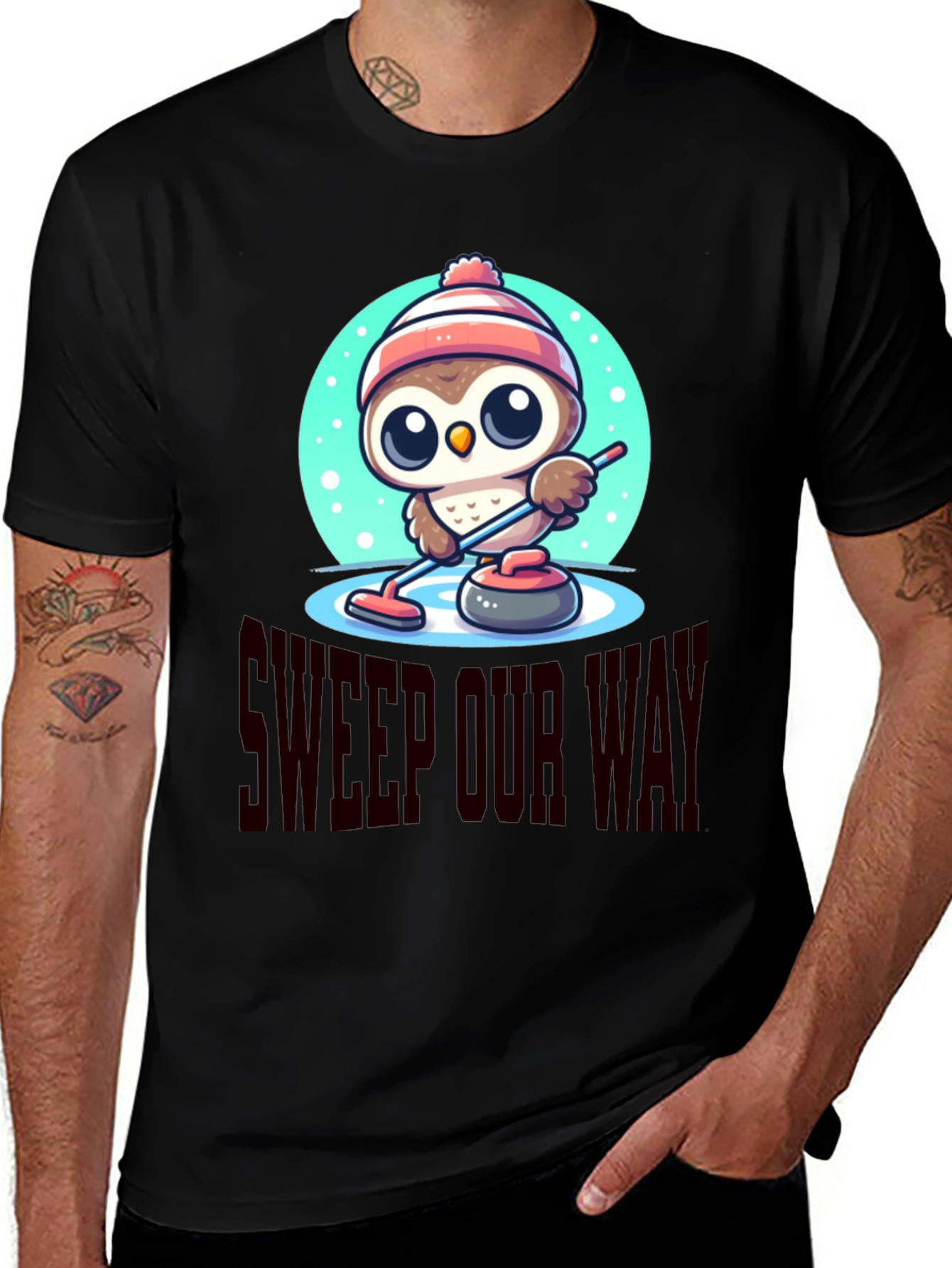 Variant 3 of Cute Cartoon Owl Curling T-Shirt