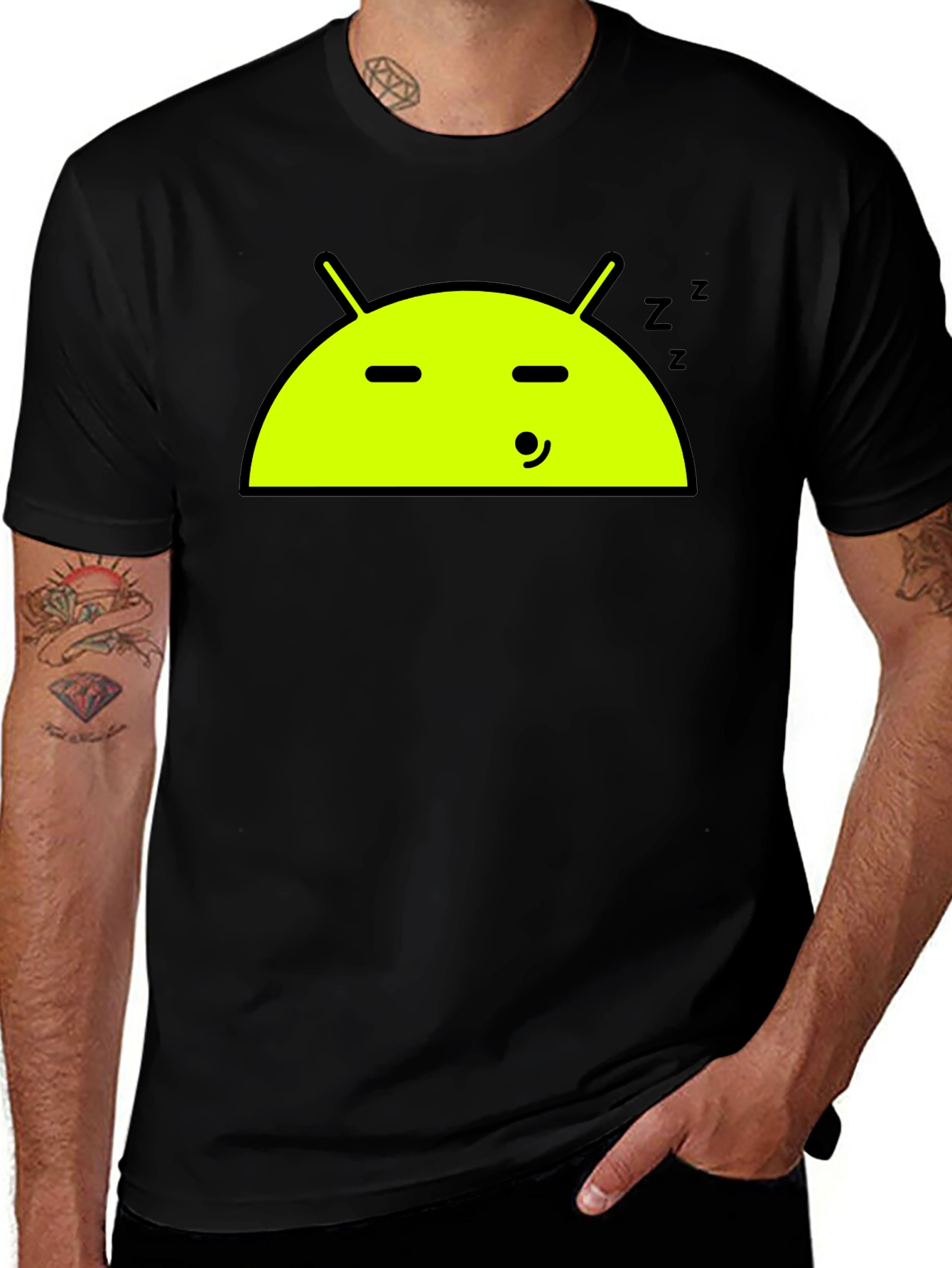Android Sleeping T-Shirt - Black Cotton Tee