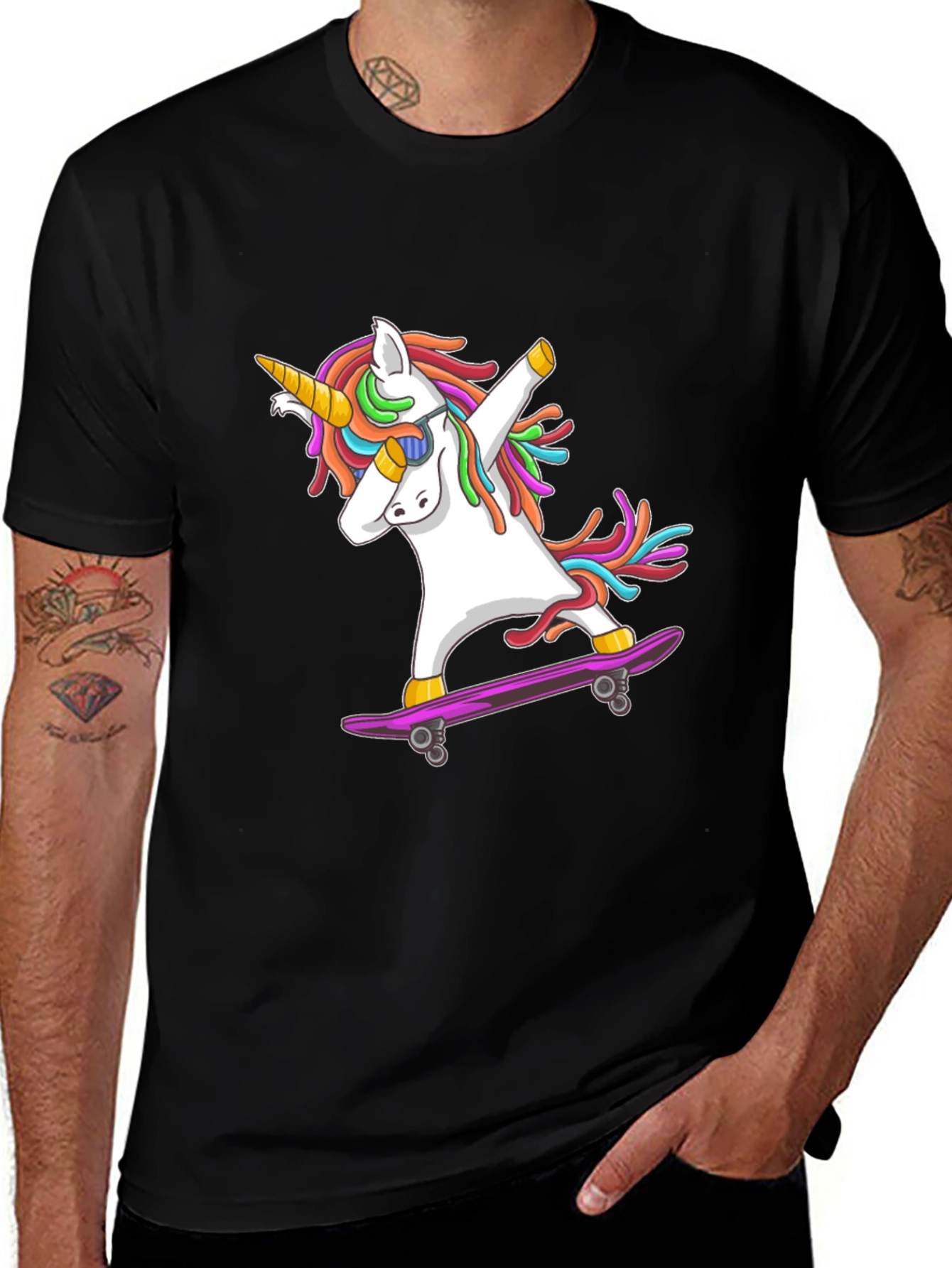 Variant 3 of Dabbing Unicorn Skateboarder Graphic Tee