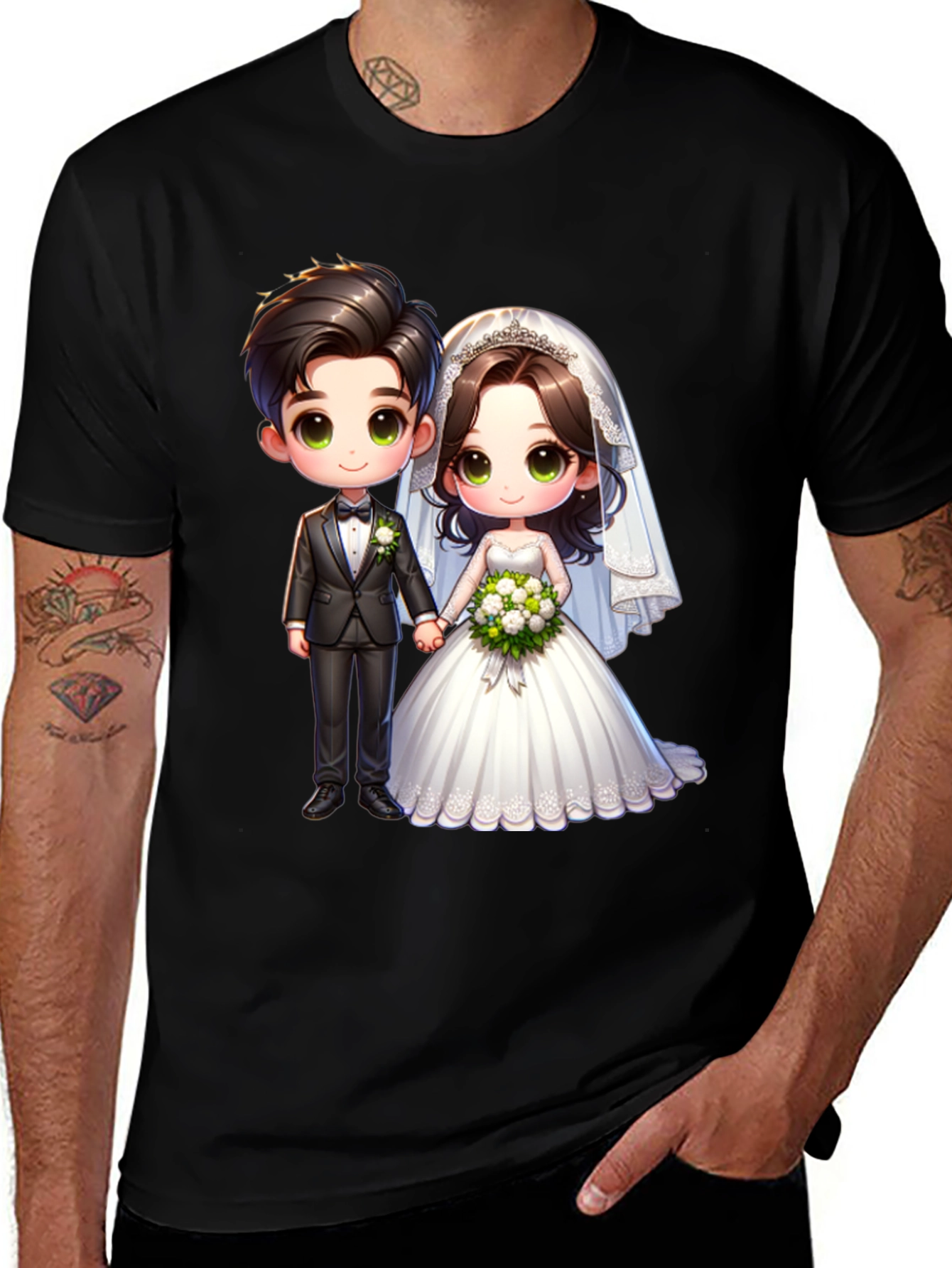Variant 9 of Cartoon Wedding Couple Black T-Shirt