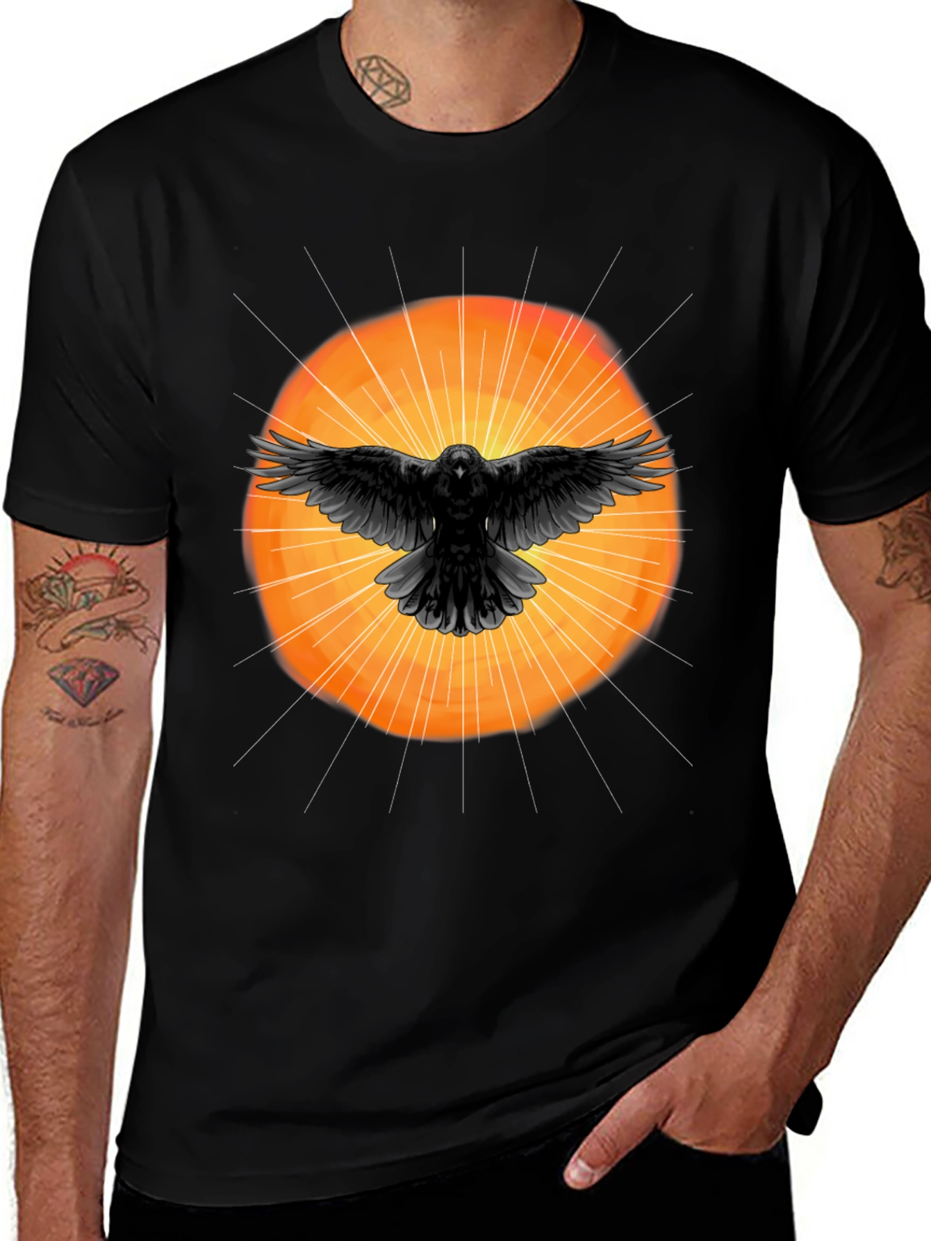 Variant 5 of Raven Sunburst Graphic T-Shirt - Stylish Black Tee