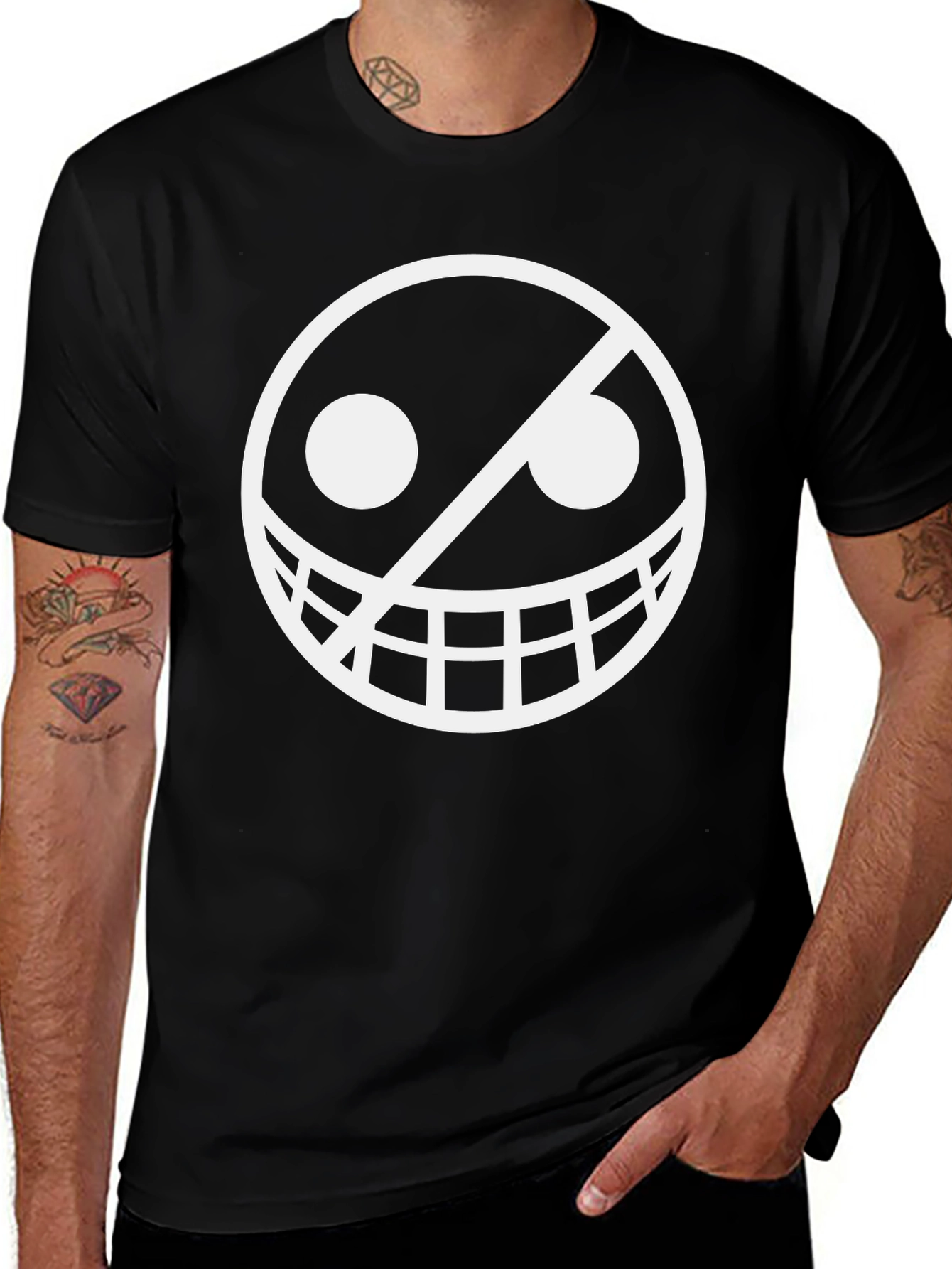 Variant 19 of Smiley Face Graphic Tee - Black Crew Neck T-Shirt