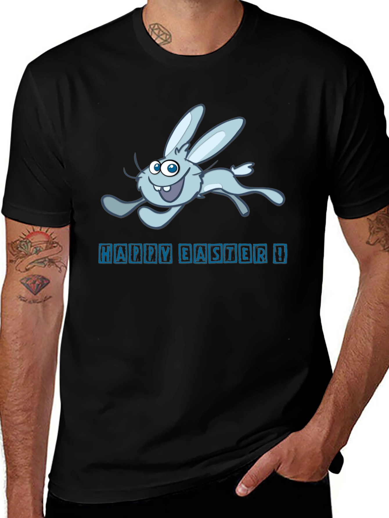 Happy Easter Bunny Graphic T-Shirt - Black Crew Neck