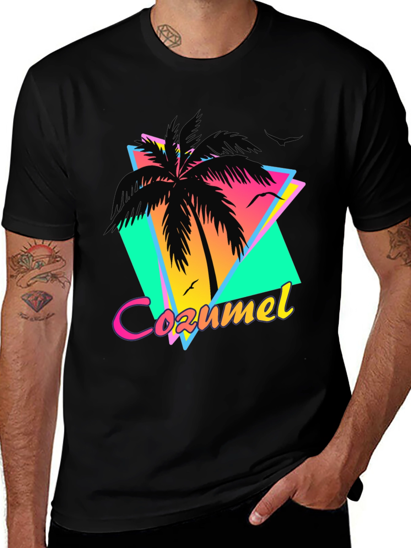 Retro Cozumel Palm Tee - Tropical Island Style