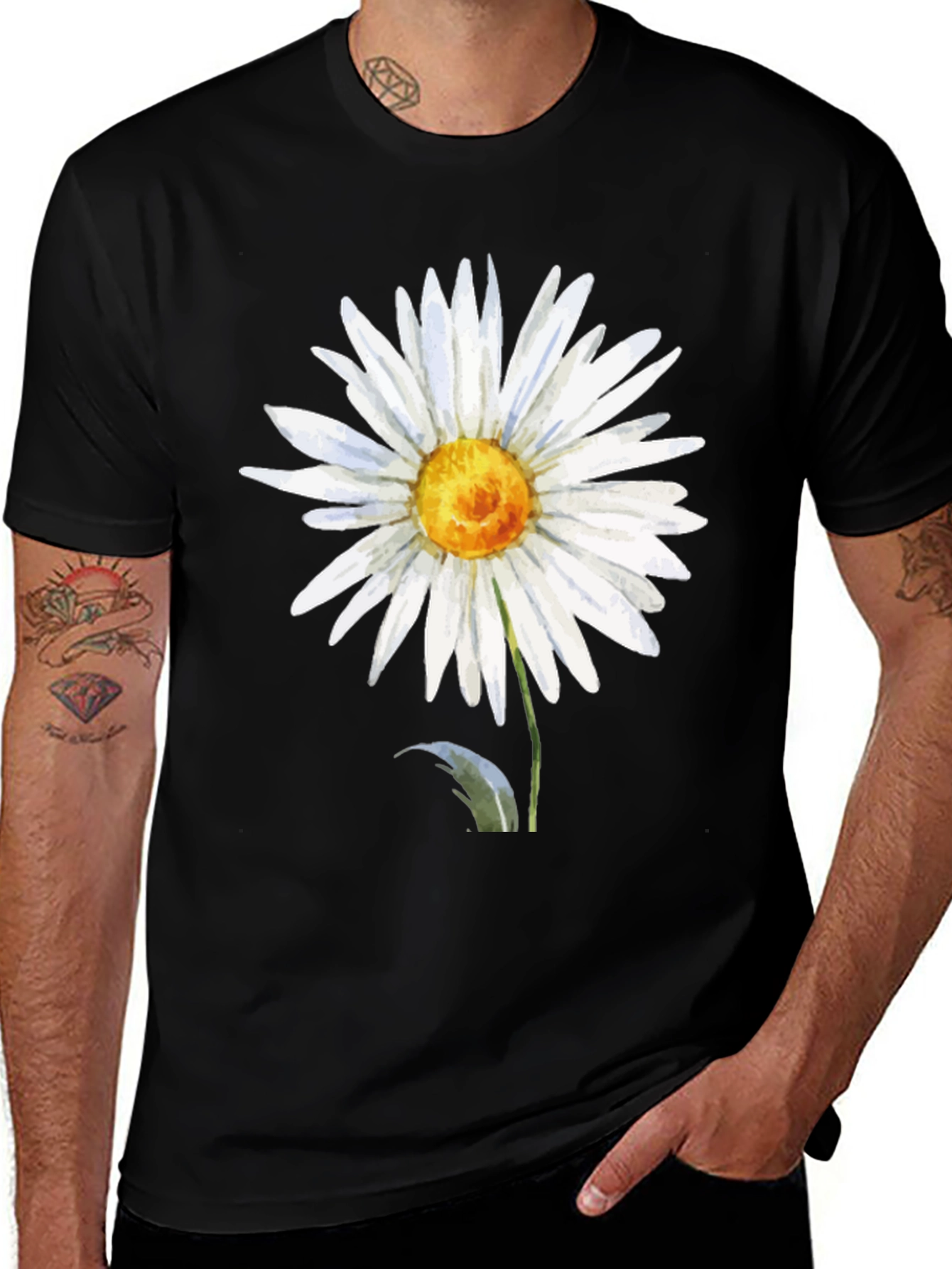 Variant 24 of Daisy Flower Graphic Tee - Black Casual T-Shirt