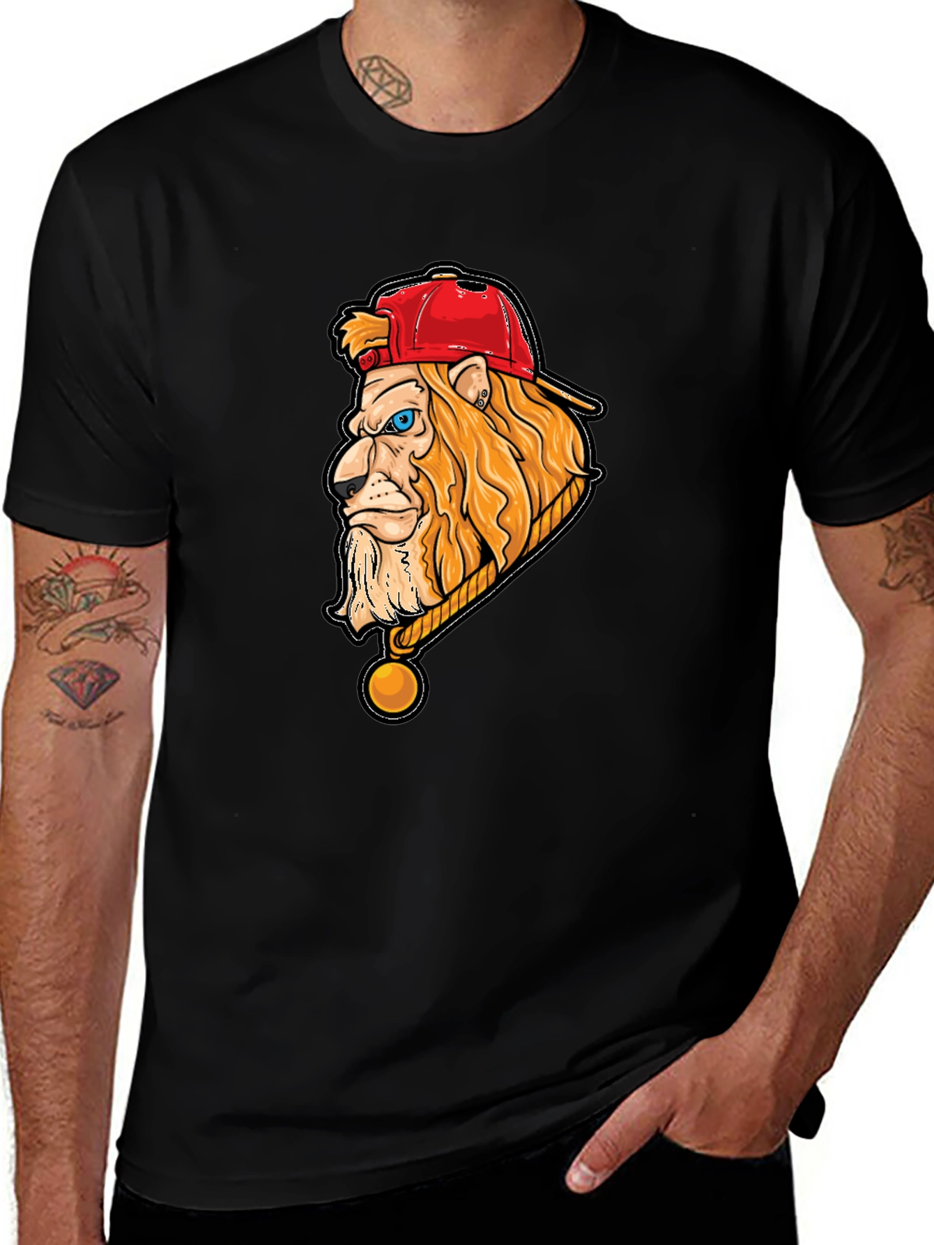 Variant 23 of Lion with Hat Graphic Tee - Cool Animal Design