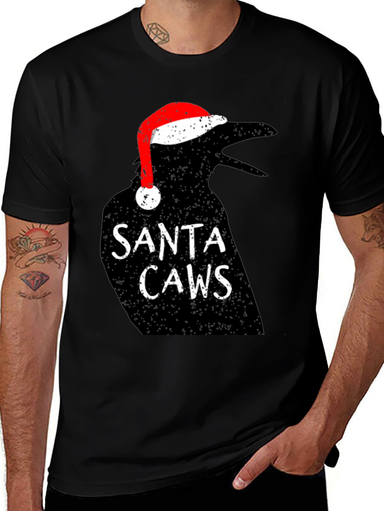 Variant 10 of Santa Caws Crow Graphic Tee - Holiday Cheer