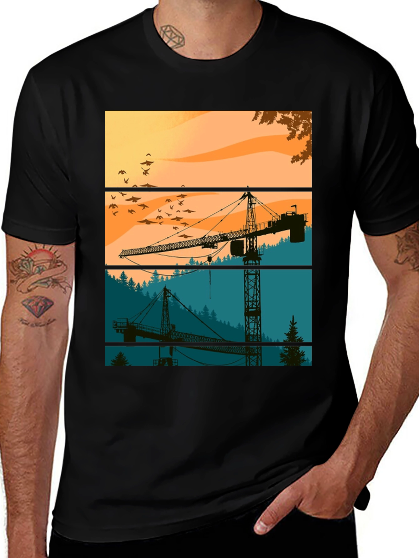 Variant 25 of Crane Silhouette Graphic Tee - Construction Theme Shirt