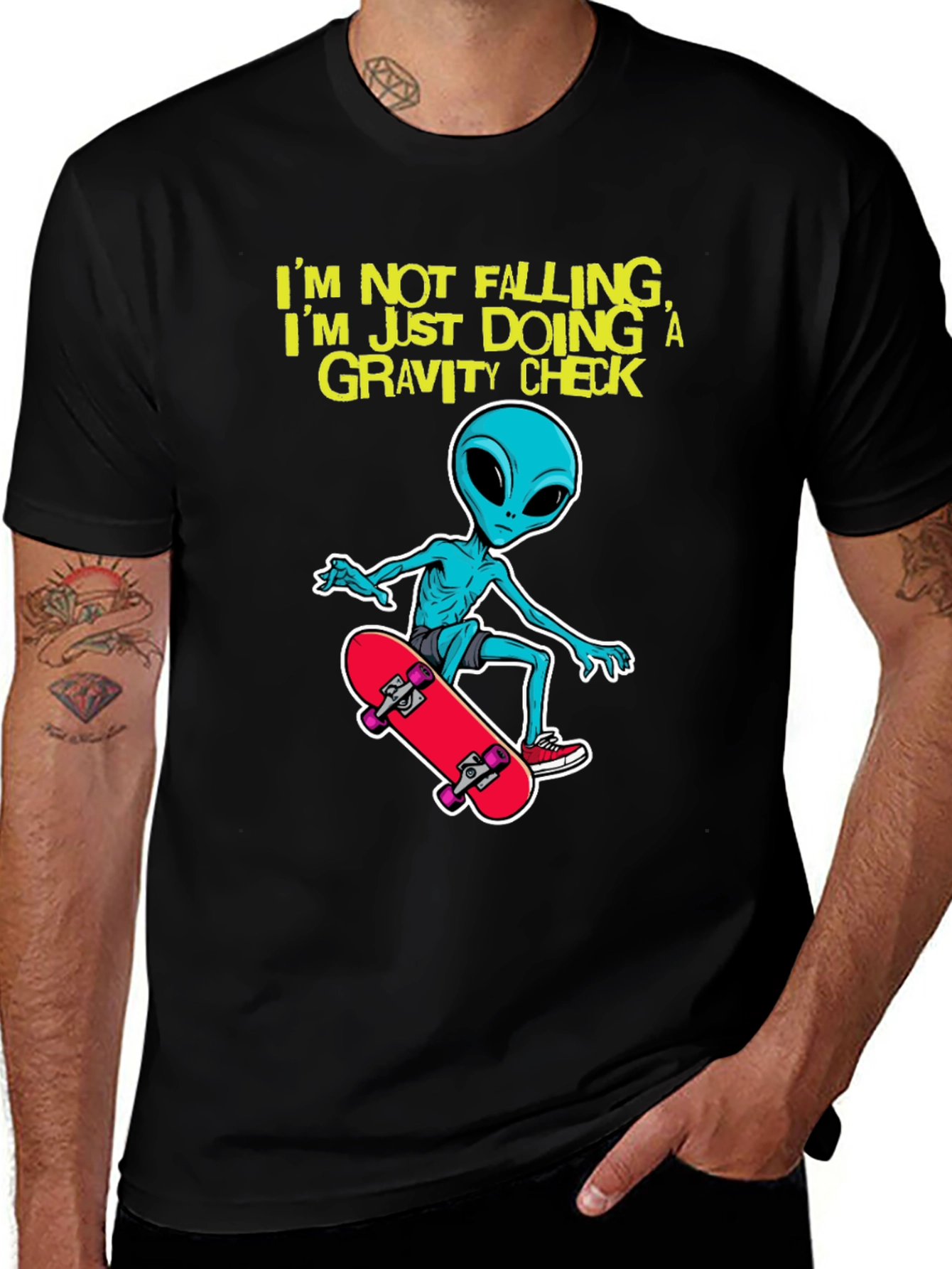 Variant 19 of Alien Skateboarder T-Shirt: Gravity Check Design