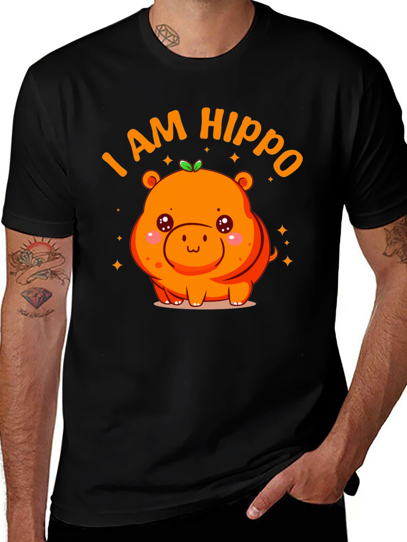 Variant 21 of Cute "I AM HIPPO" Graphic Black T-Shirt