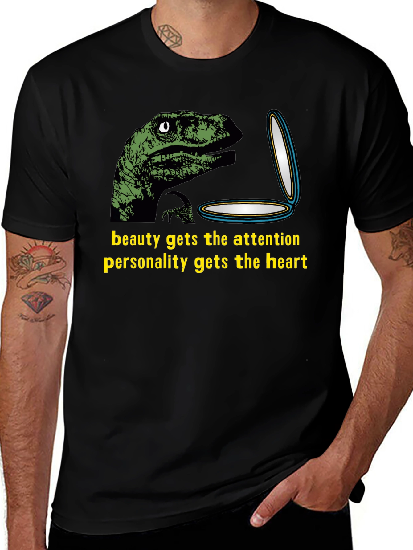 Variant 7 of Dino Beauty T-Shirt: Beauty vs Personality Tee