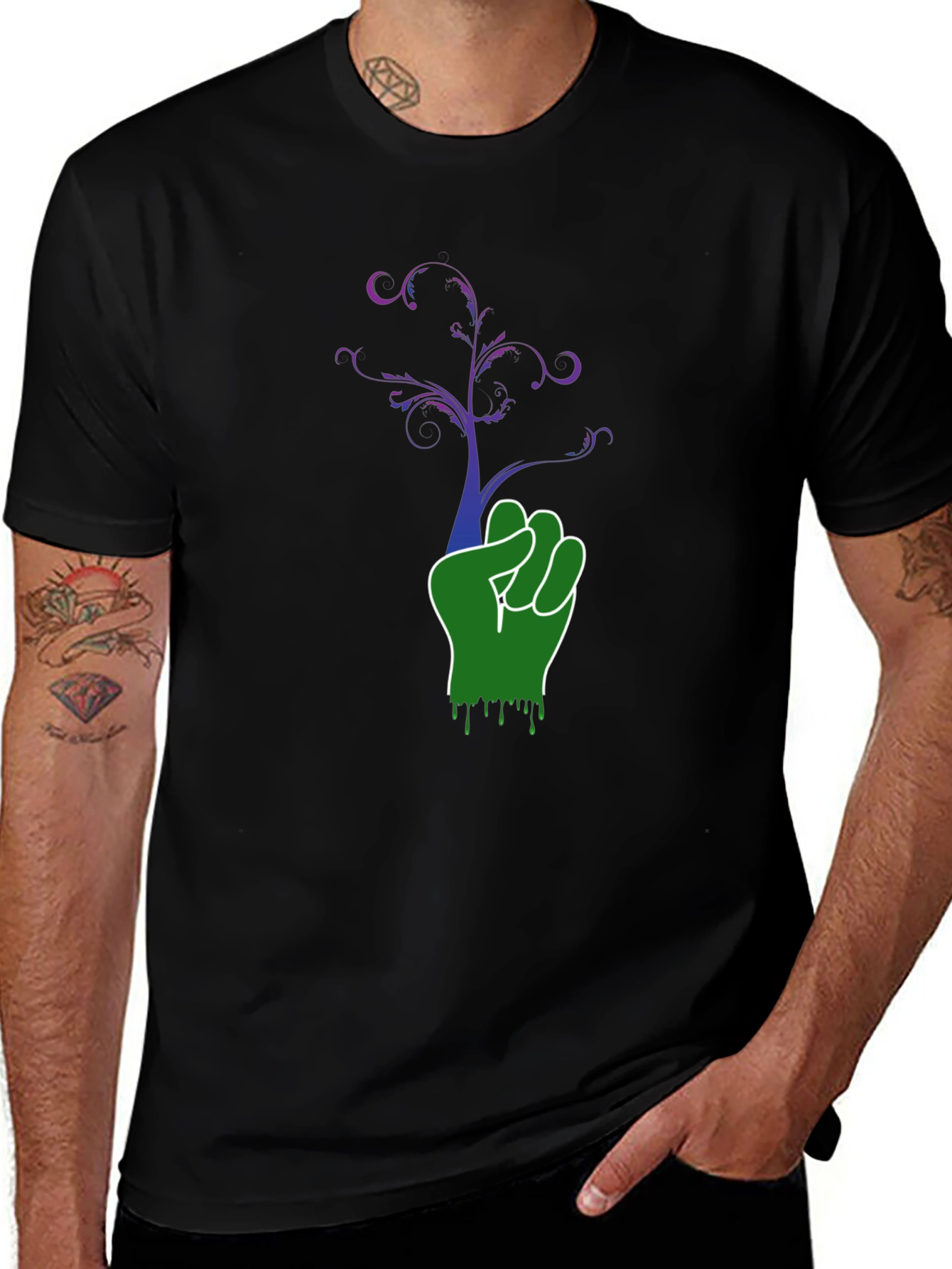 Variant 7 of Green Fist Tree Graphic Black Tee