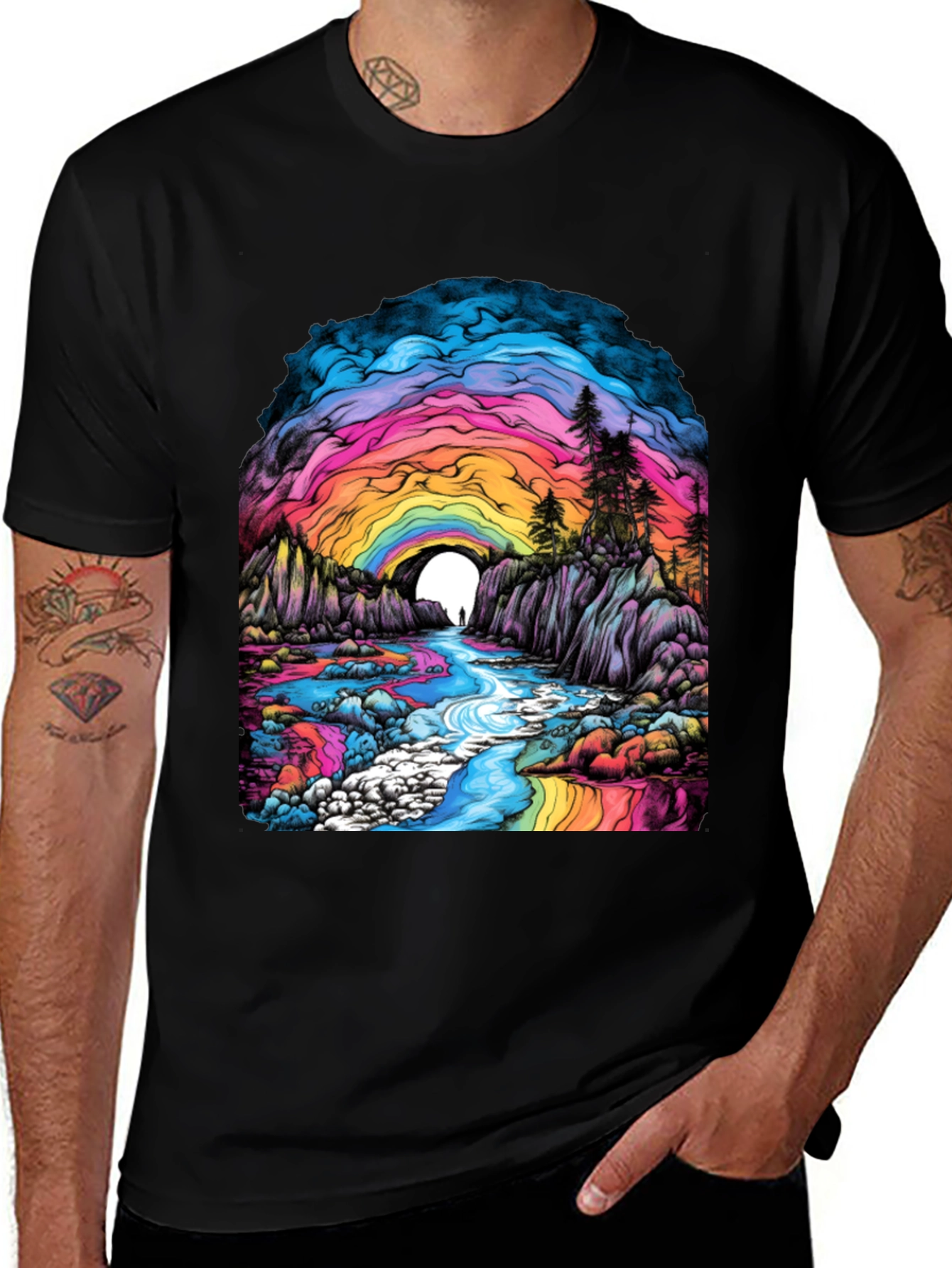Variant 9 of Rainbow River T-Shirt - Vivid Colorful Design