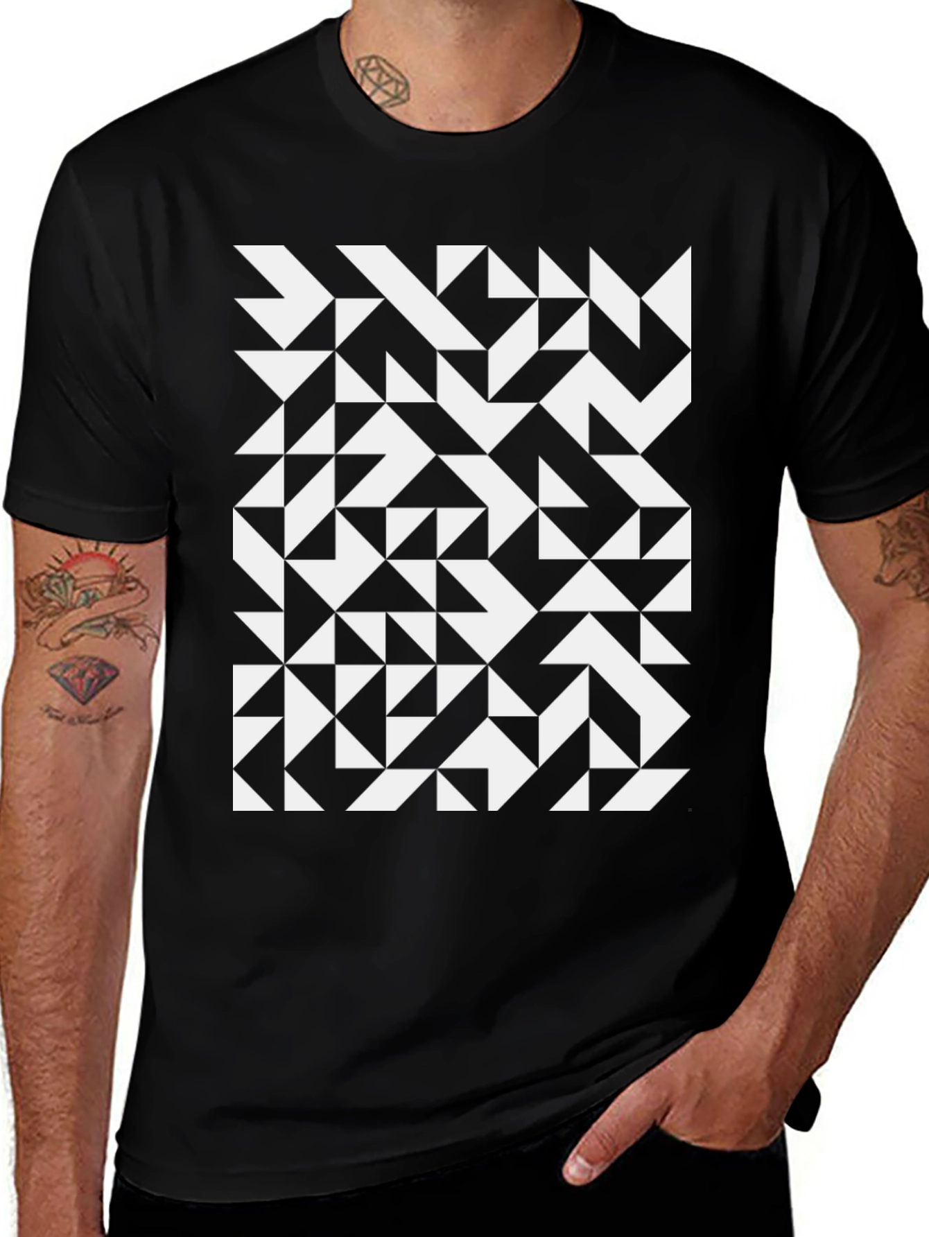 Variant 2 of Geometric Triangle Pattern Black T-Shirt