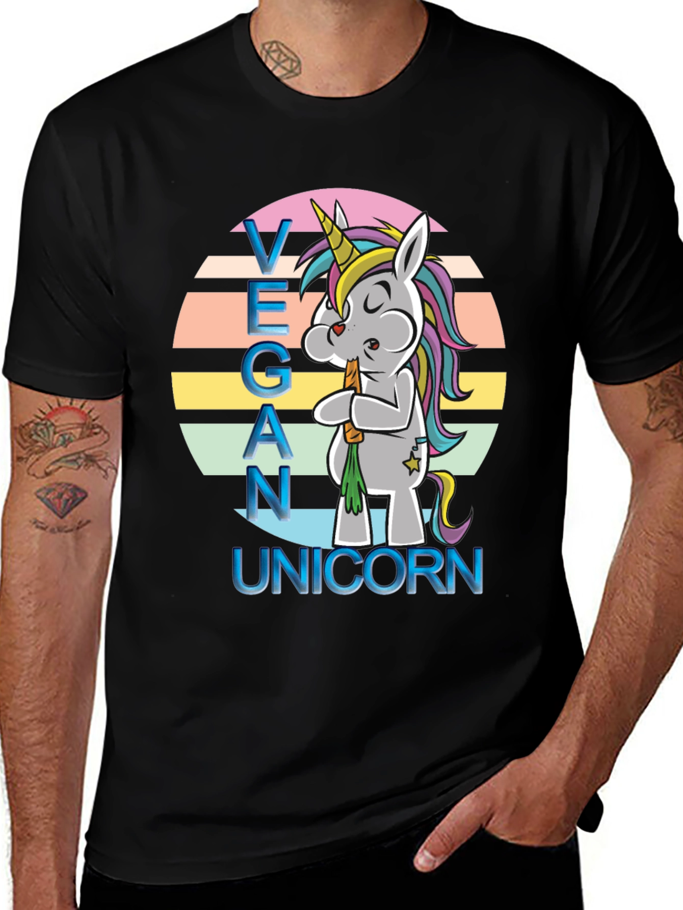 Variant 8 of Vegan Unicorn Graphic Tee - Black Cotton T-Shirt