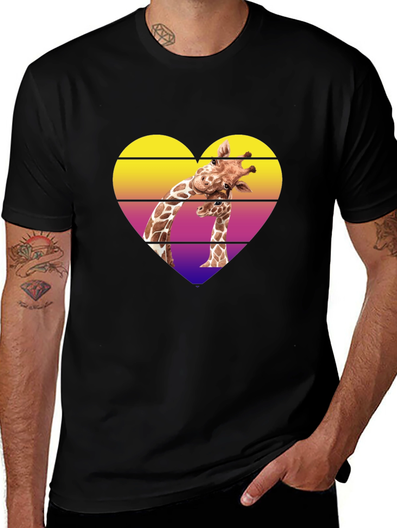 Variant 4 of Giraffe Heart Graphic Tee - Stylish Men's Black T-Shirt