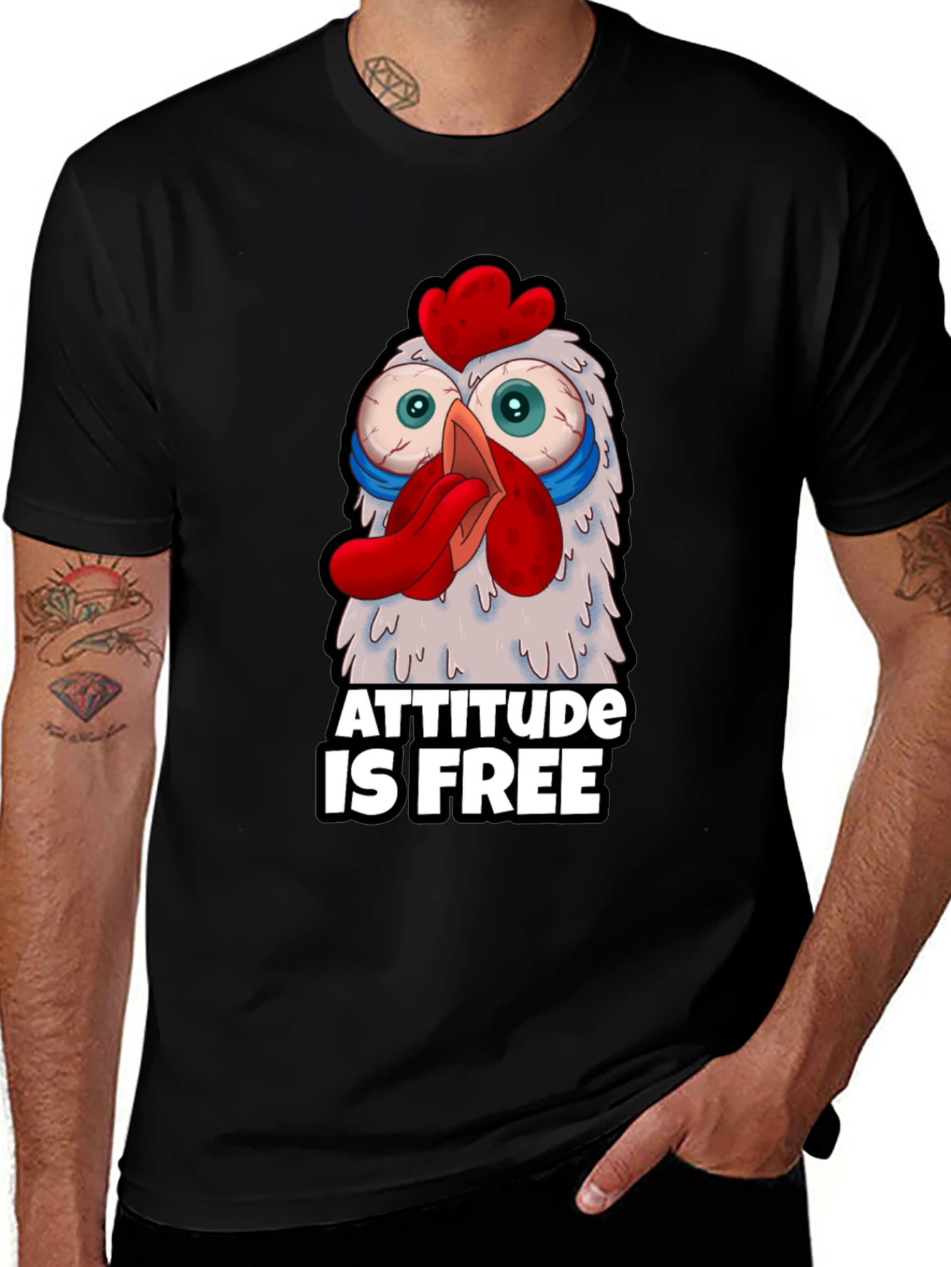 Variant 19 of Attitude Is Free Crazy Chicken Graphic T-Shirt