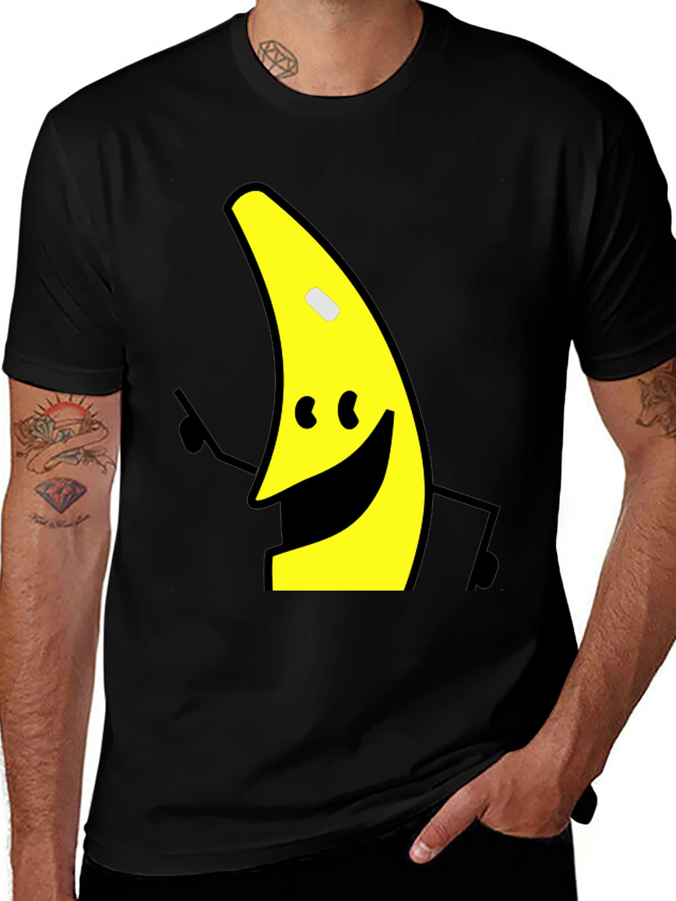 Variant 10 of Banana Character Graphic Tee - Black Cotton Blend Shirt