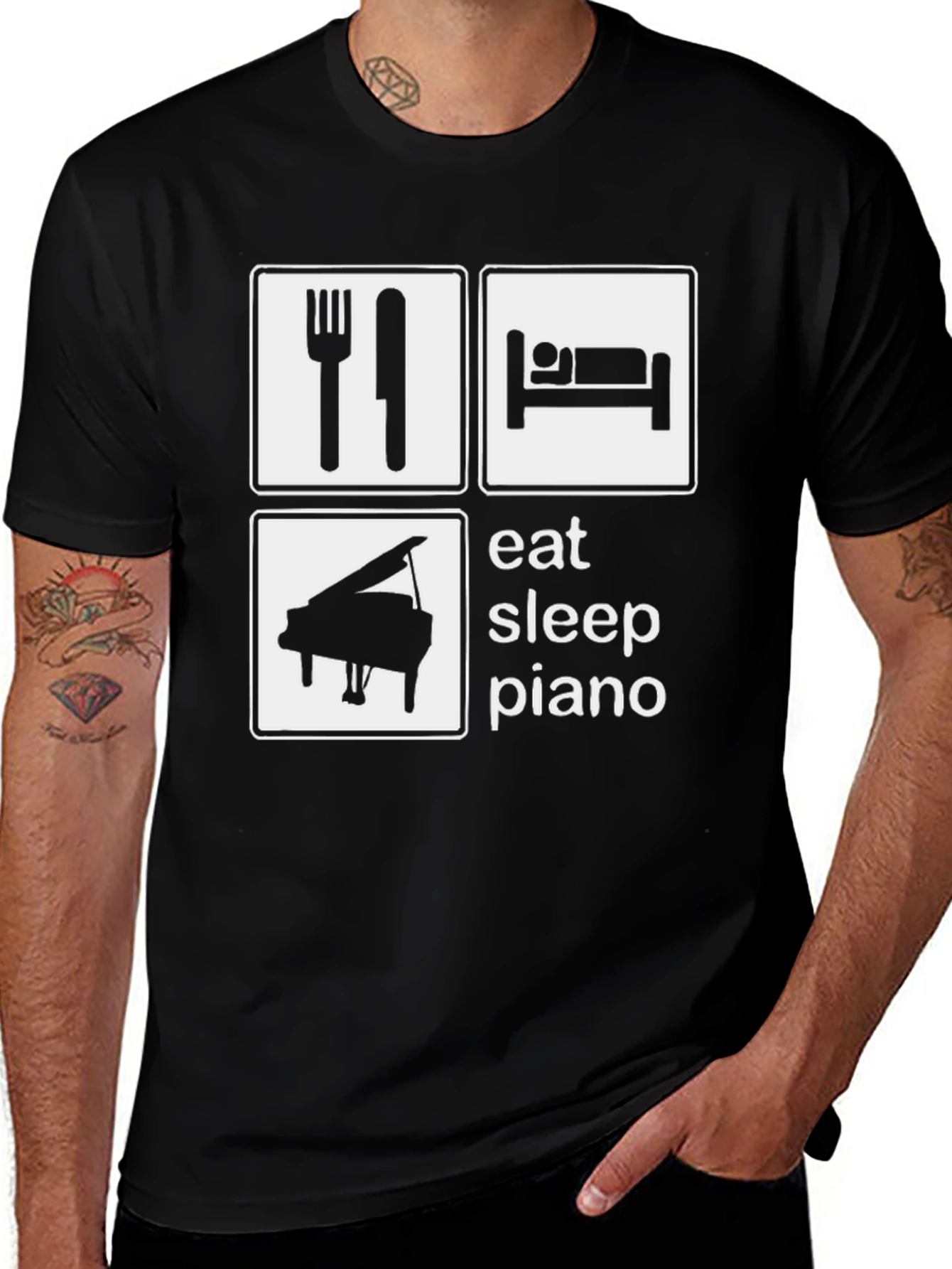 Variant 16 of Eat Sleep Piano T-Shirt Black Cotton Graphic Tee