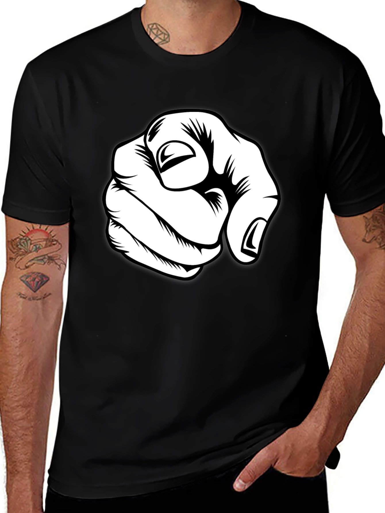 Variant 30 of Pointing Finger Graphic Tee - Black Cotton Blend