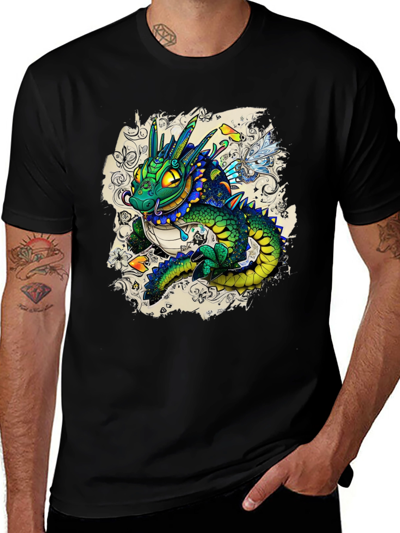 Variant 6 of Dragon Graphic Print Black T-Shirt