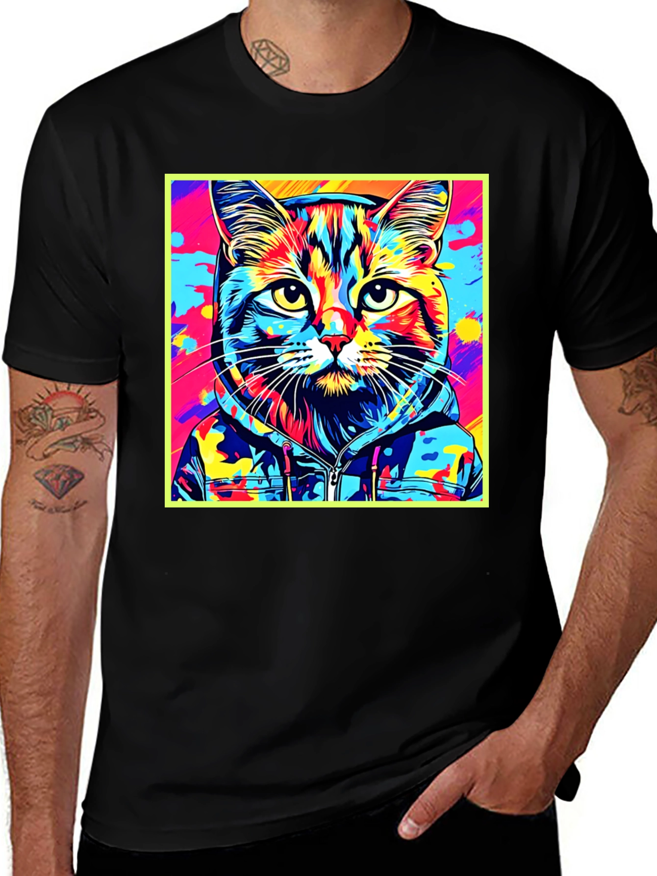 Variant 6 of Colorful Cat Portrait Graphic T-Shirt