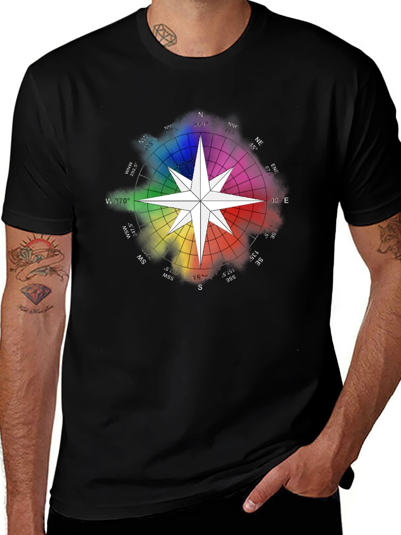 Variant 4 of Rainbow Compass Star Graphic T-Shirt - Stylish Black Tee