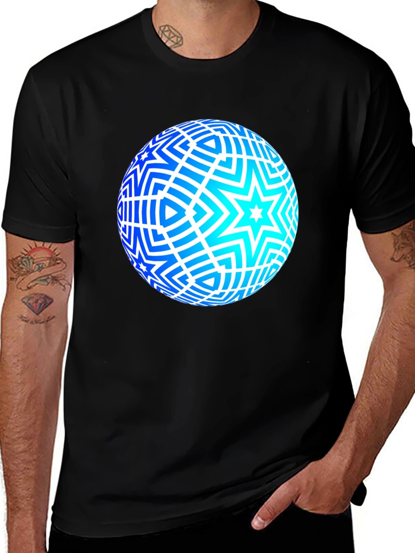 Variant 15 of Geometric Star Sphere Black T-Shirt