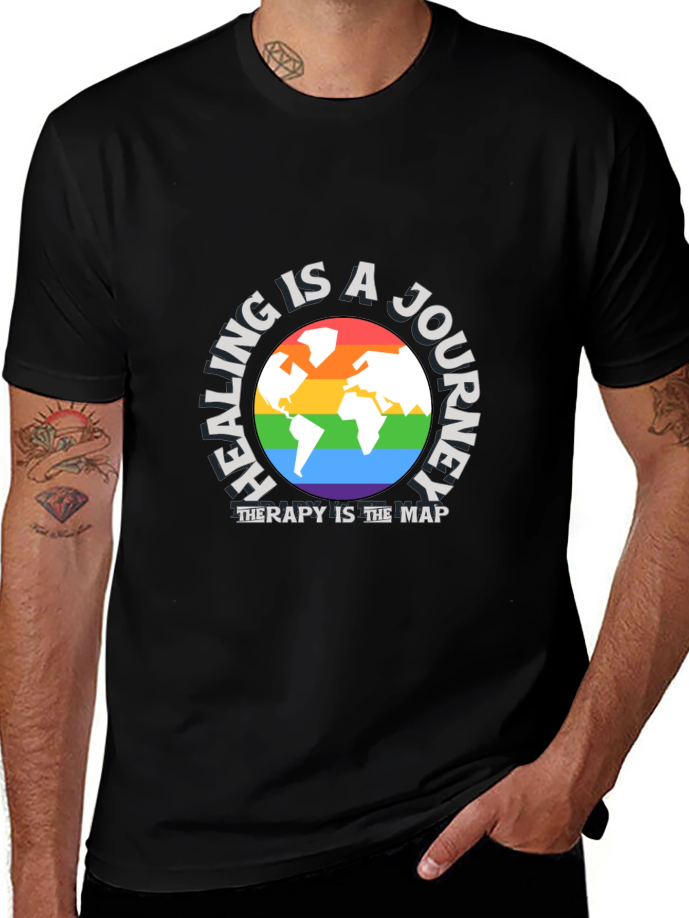 Variant 15 of Healing is a Journey T-Shirt - Rainbow Earth Graphic