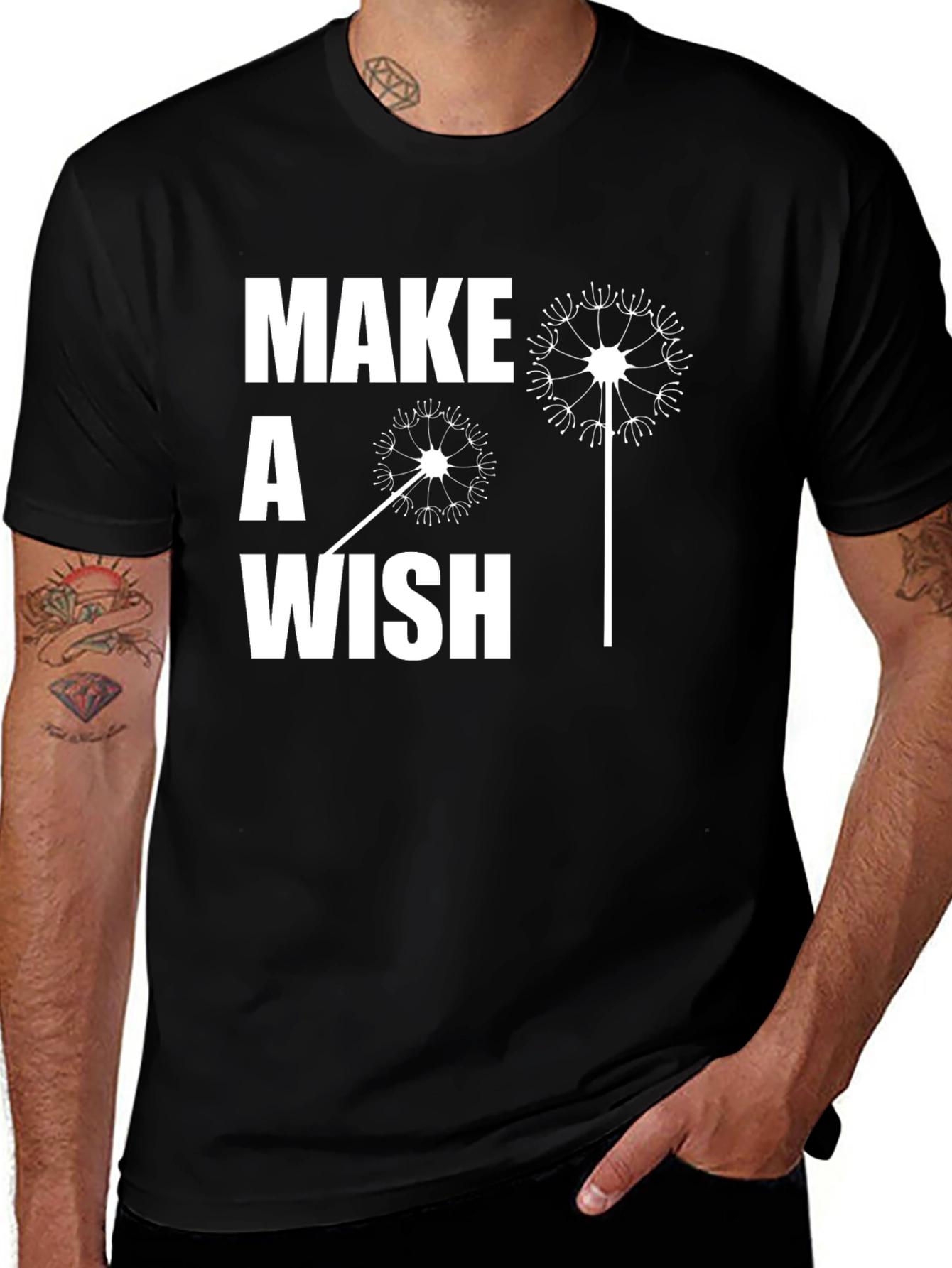 Variant 19 of Make a Wish Graphic Tee - Casual Black T-Shirt