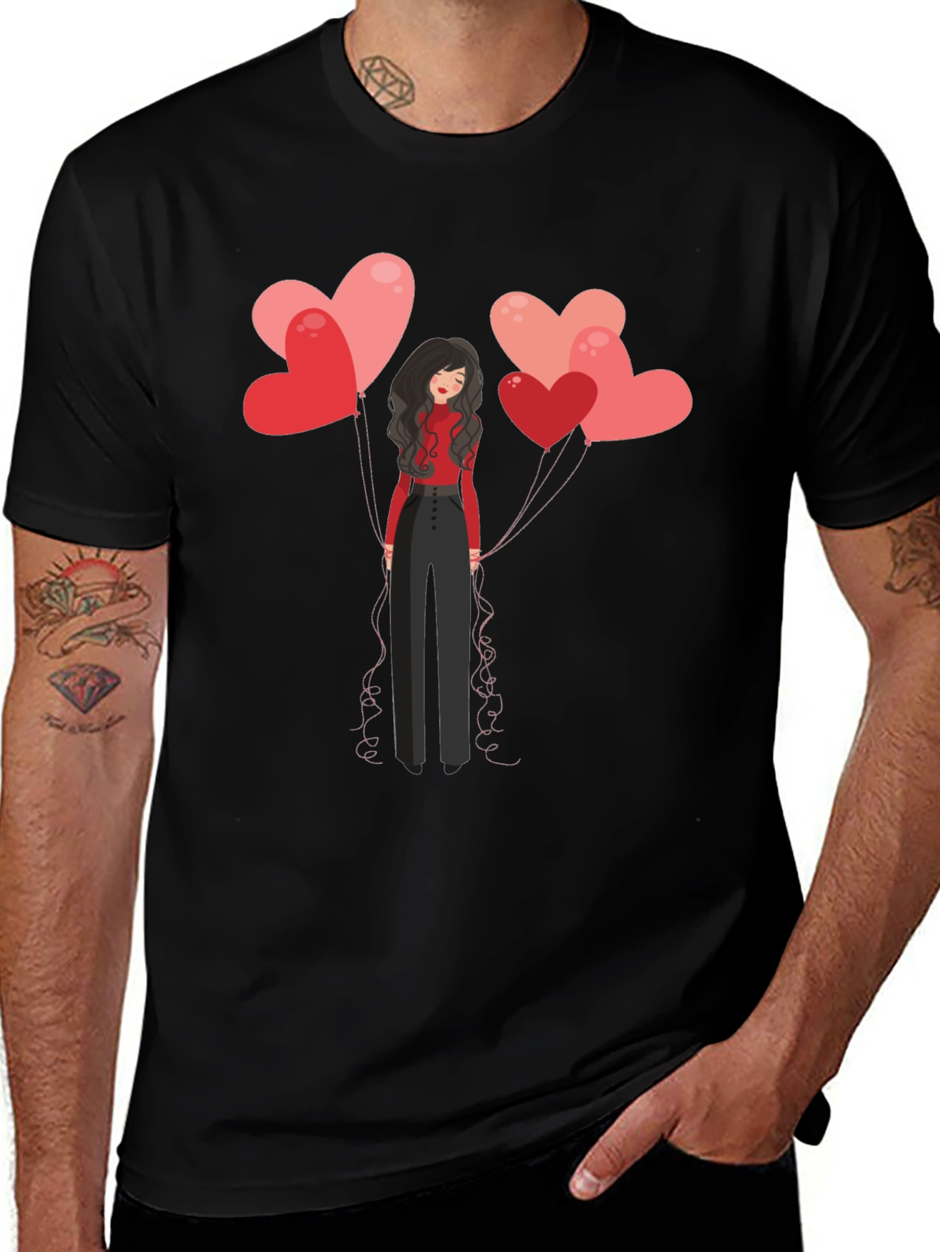 Variant 3 of Heart Balloons Graphic Tee - Black