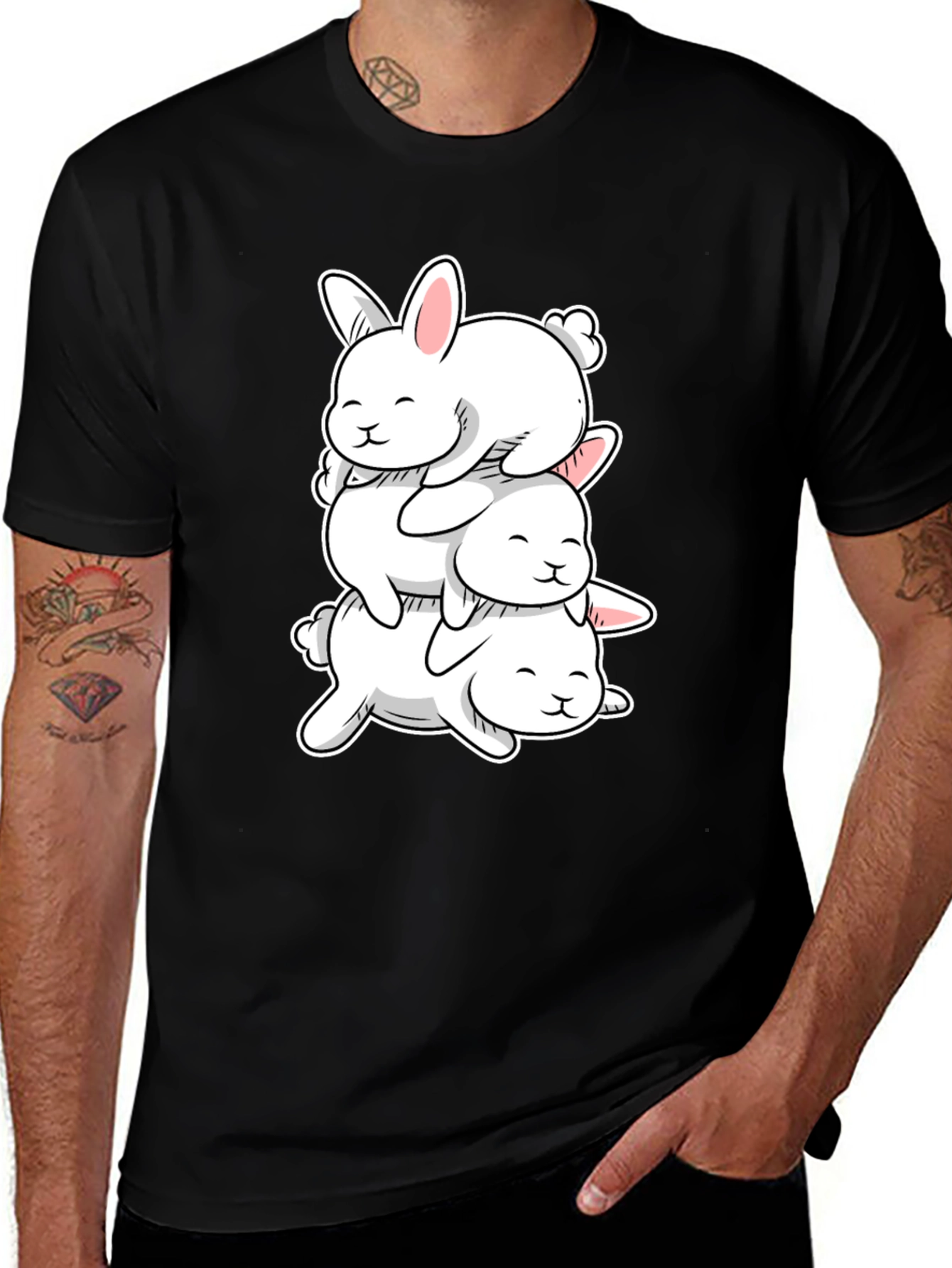 Variant 7 of Stacked Bunny T-Shirt - Cute Cartoon Design
