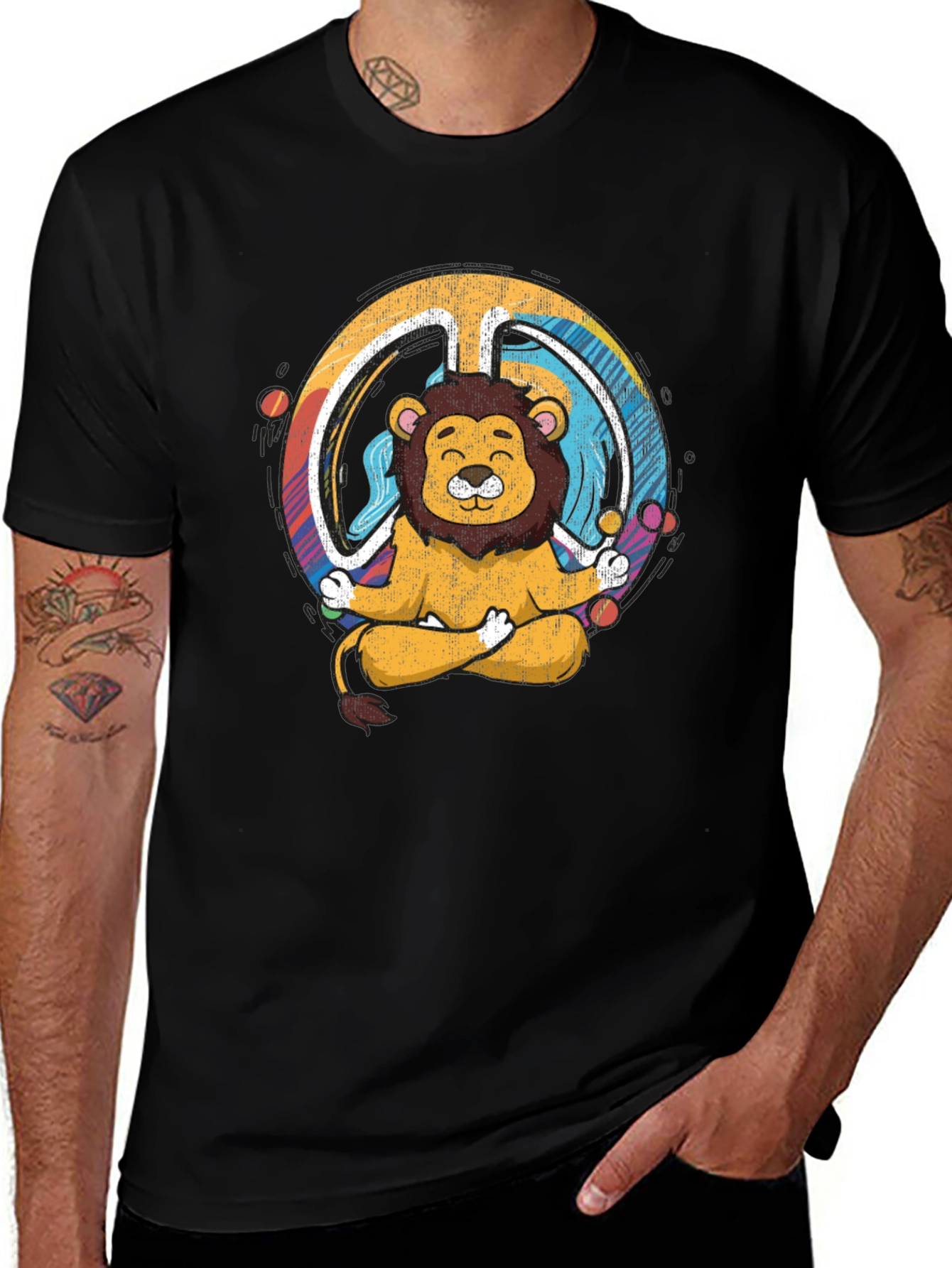 Variant 20 of Meditating Lion Graphic Tee - Peace Symbol Design