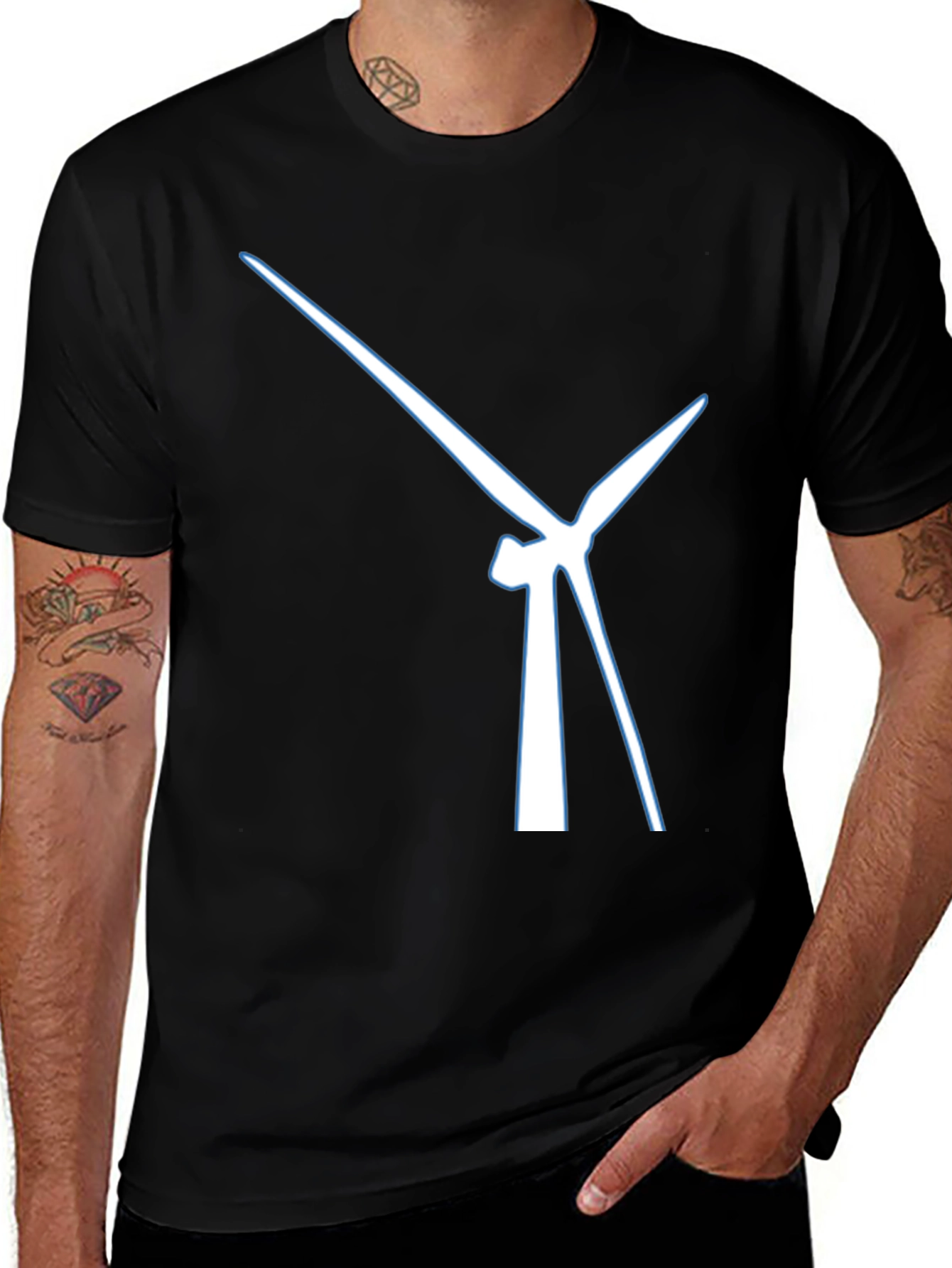 Variant 4 of Modern Wind Turbine Graphic Tee - Black Cotton Blend