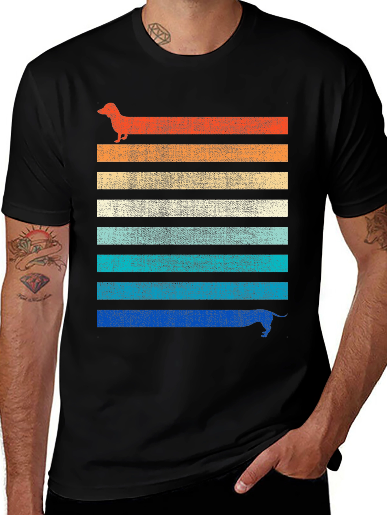 Variant 25 of Retro Dachshund Striped Graphic Tee