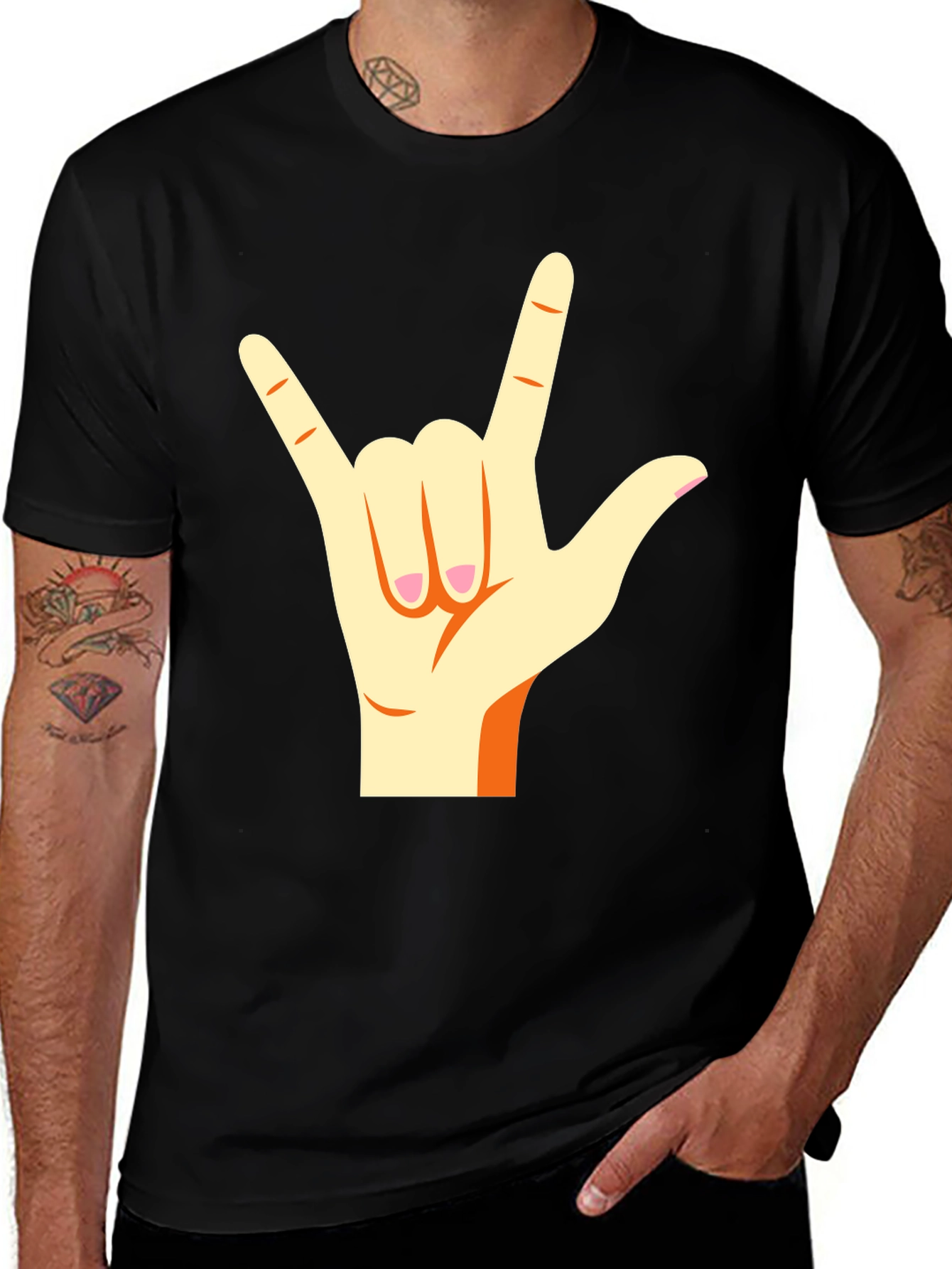 Variant 22 of I Love You Hand Sign Black T-Shirt