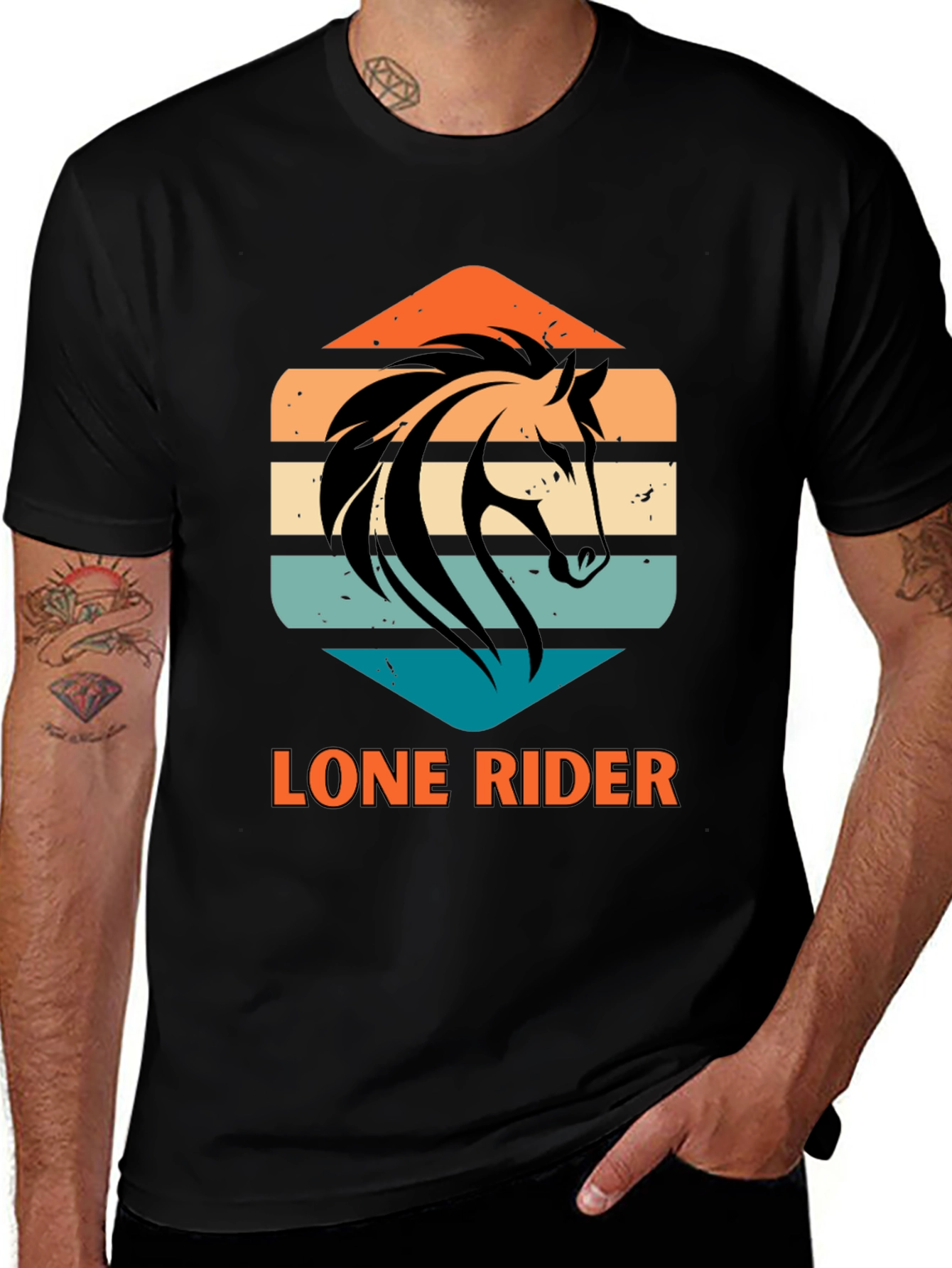 Variant 27 of Lone Rider Horse Graphic T-Shirt - Black