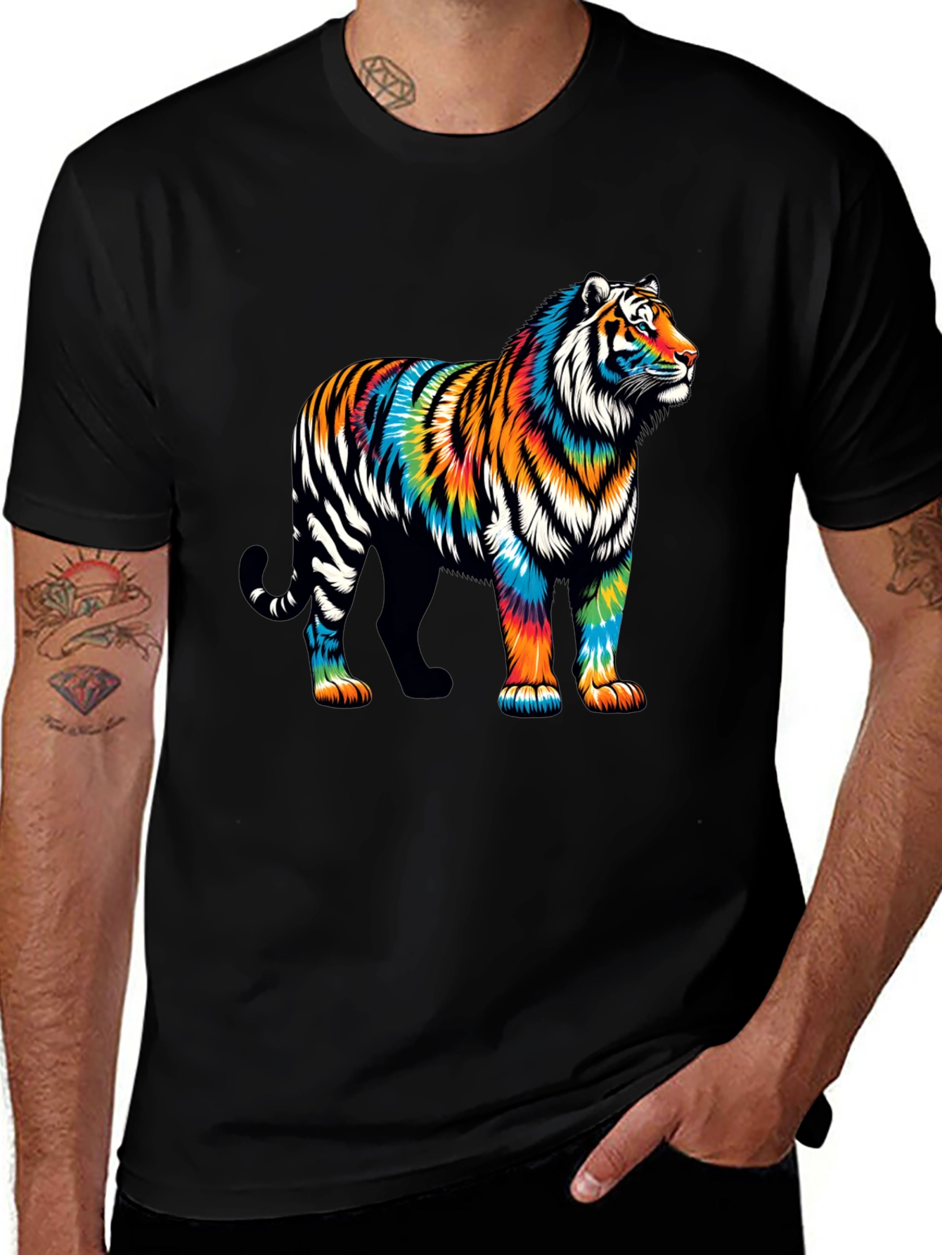 Variant 2 of Vivid Tie Dye Tiger Graphic Tee - Cool Black Shirt