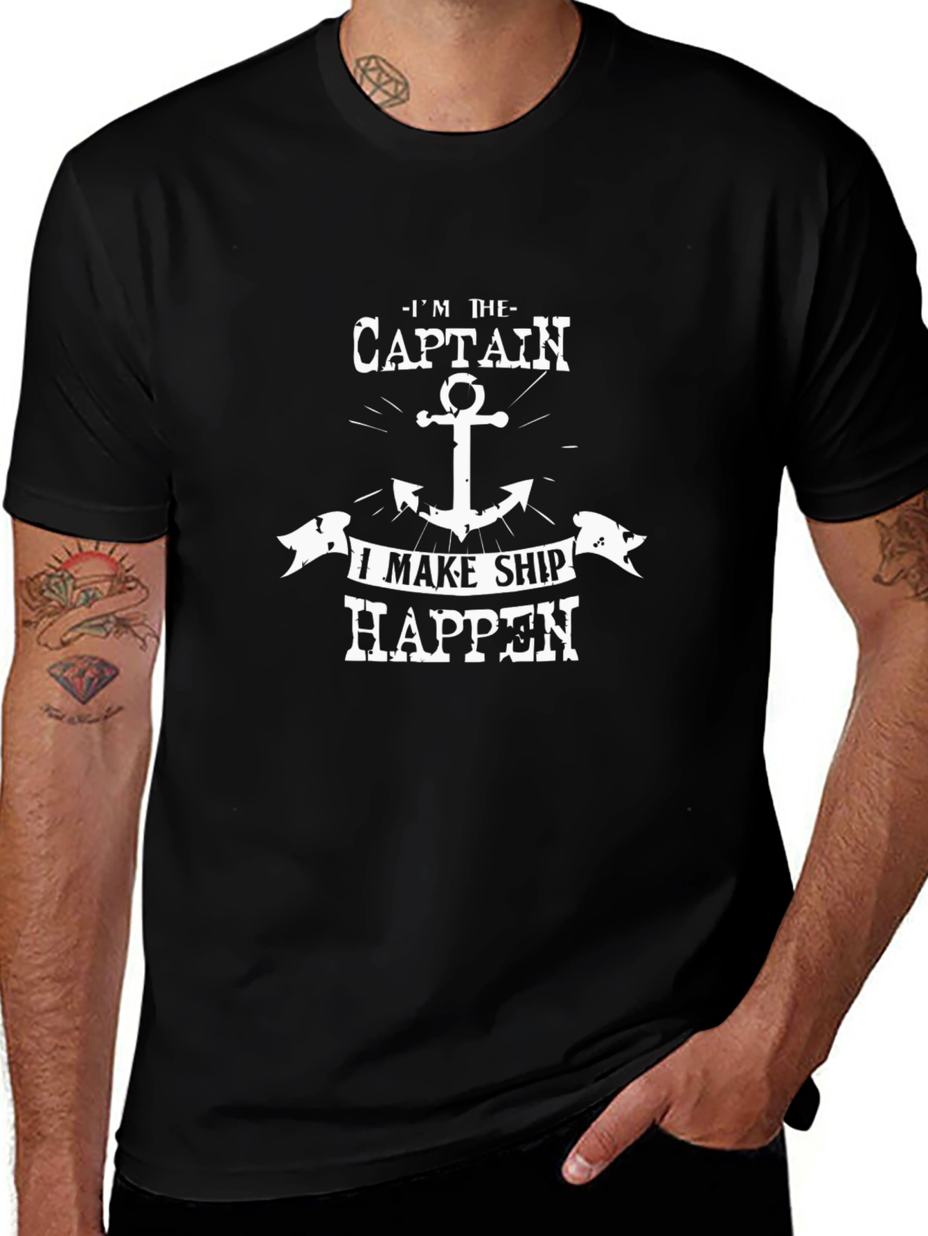 Variant 16 of Captain T-Shirt: I Make Ship Happen - Black Cotton Tee