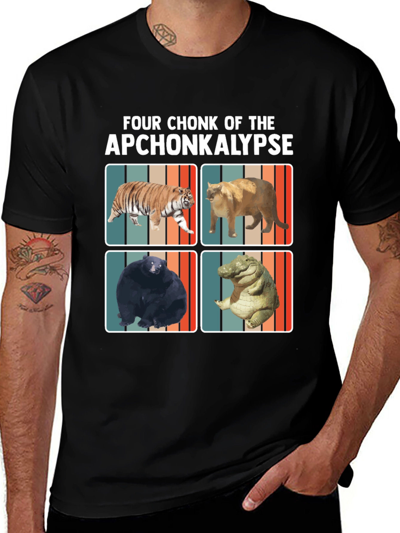 Variant 6 of Four Chonk of the Apchonkalypse Funny Graphic Tee